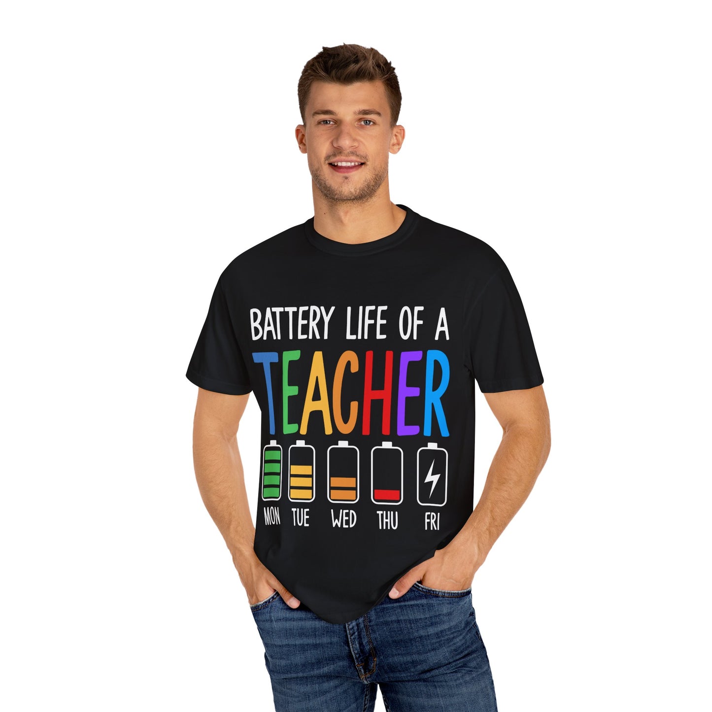 Battery Life of a Teacher T-Shirt - Battery Life of a Teacher - Gift for Educators, Teacher Appreciation, Back to School, Fun Classroom Shirt