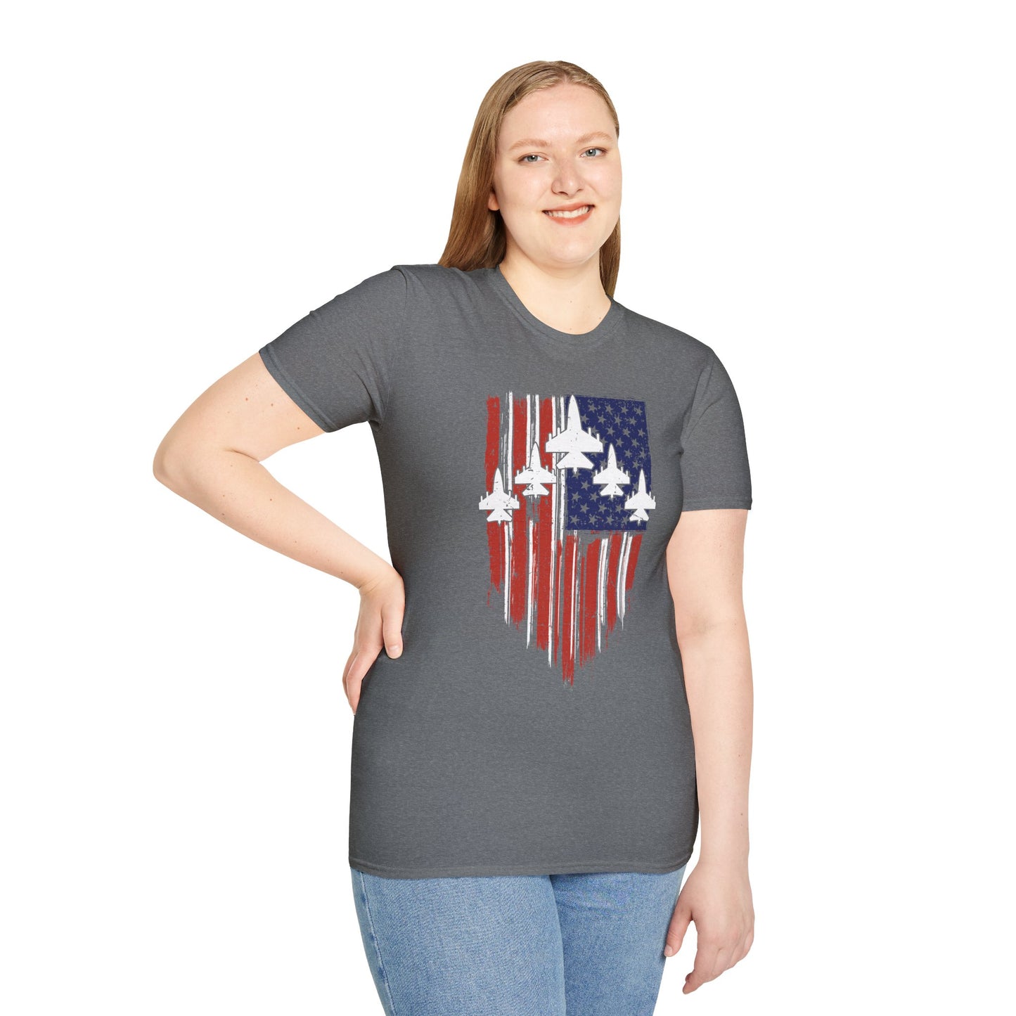 Unisex T-Shirt Jet Flag USA Military Patriotic Shield 4th of July