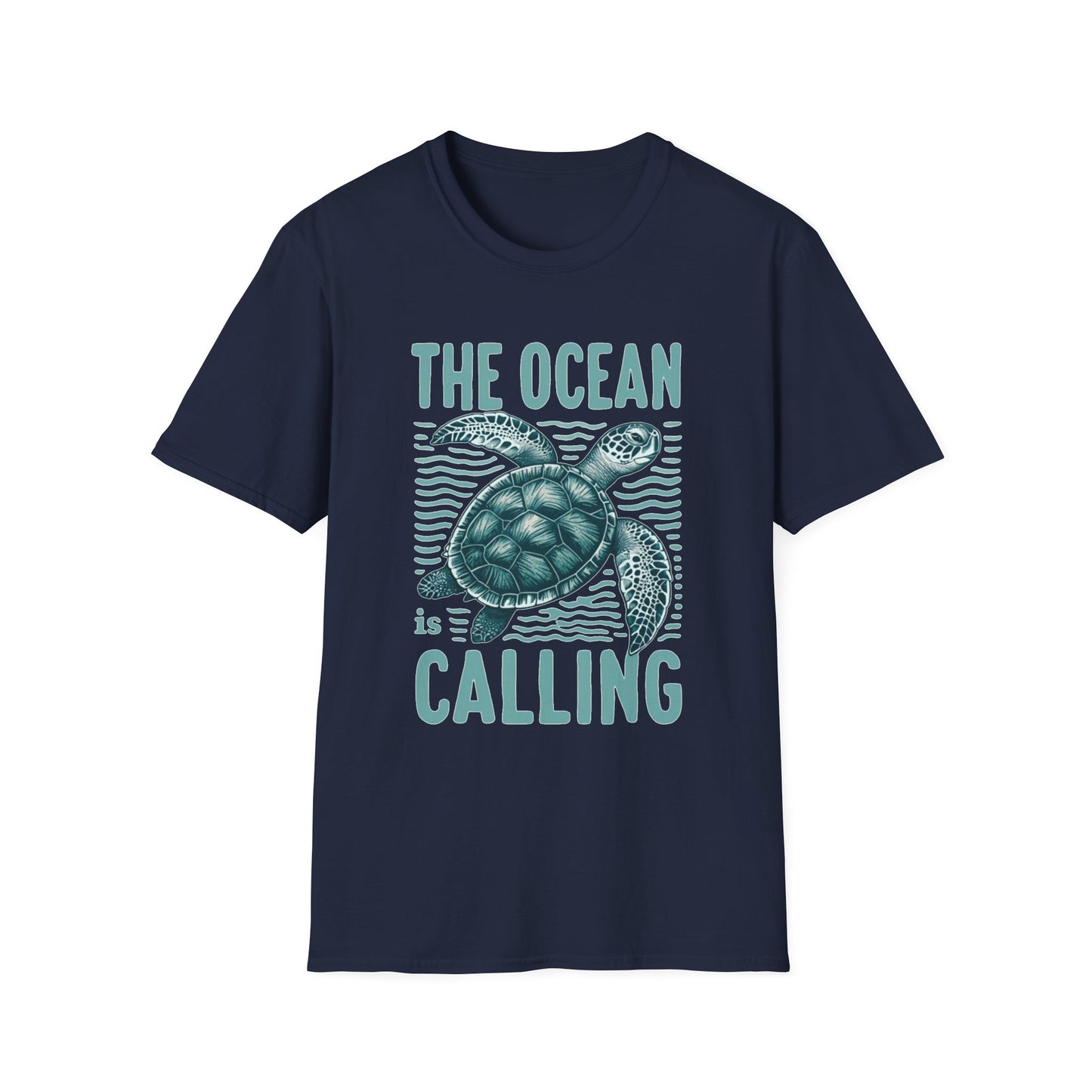 Ocean Calling Unisex Softstyle T-Shirt, Sea Turtle Tee, Beach Lover Shirt, Gift for Ocean Enthusiasts, Summer Clothing - To Be Designs