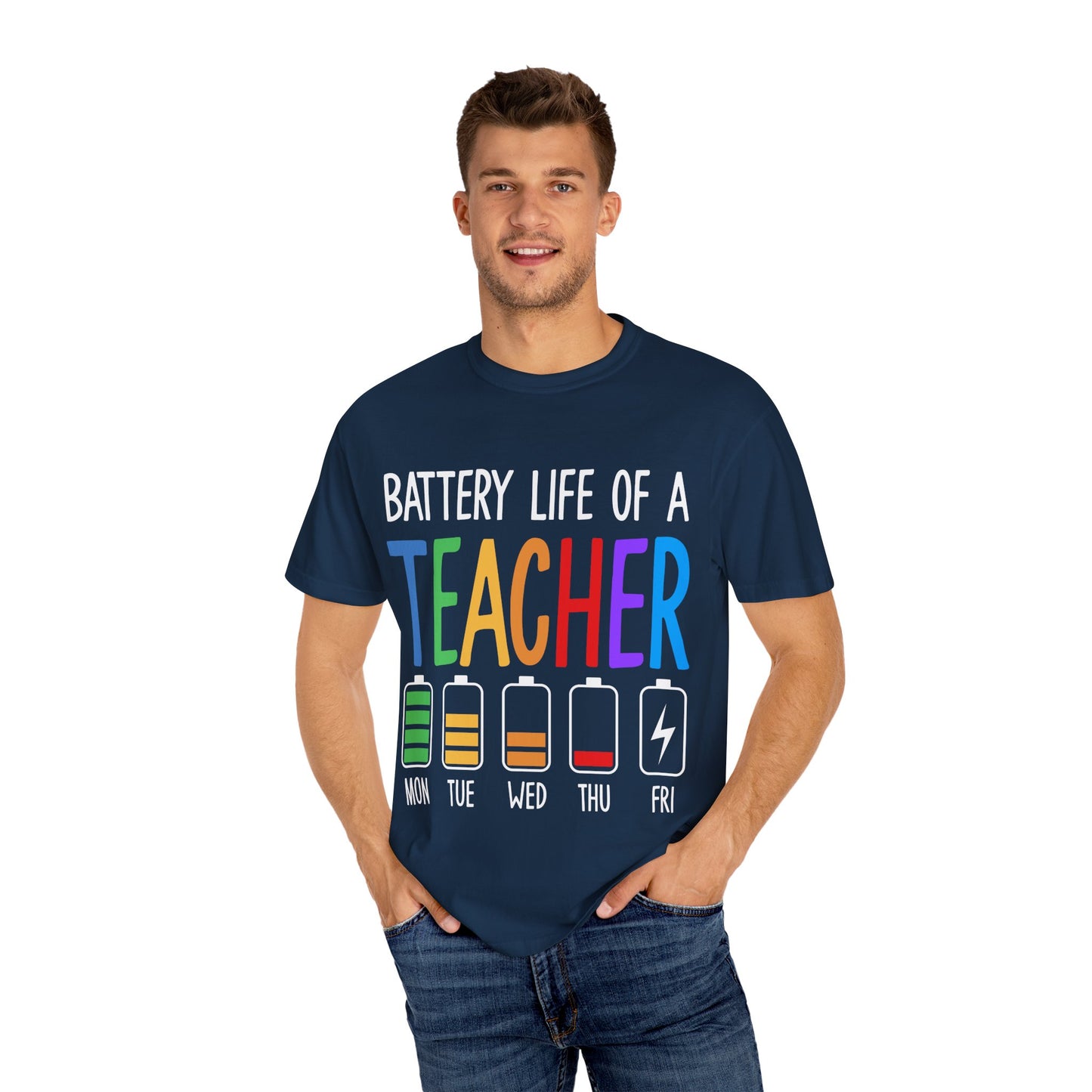 Battery Life of a Teacher T-Shirt - Battery Life of a Teacher - Gift for Educators, Teacher Appreciation, Back to School, Fun Classroom Shirt