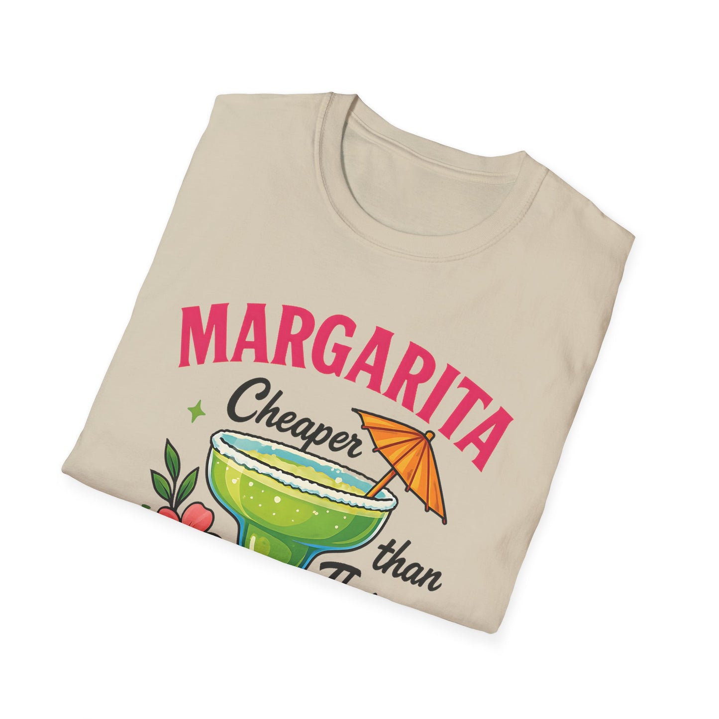 Margarita Lovers T-Shirt, Cheaper than Therapy Tee, Cocktail Humor Shirt, Unisex Softstyle Tee, Perfect Gift for Parties, Summer Vibes - To Be Designs