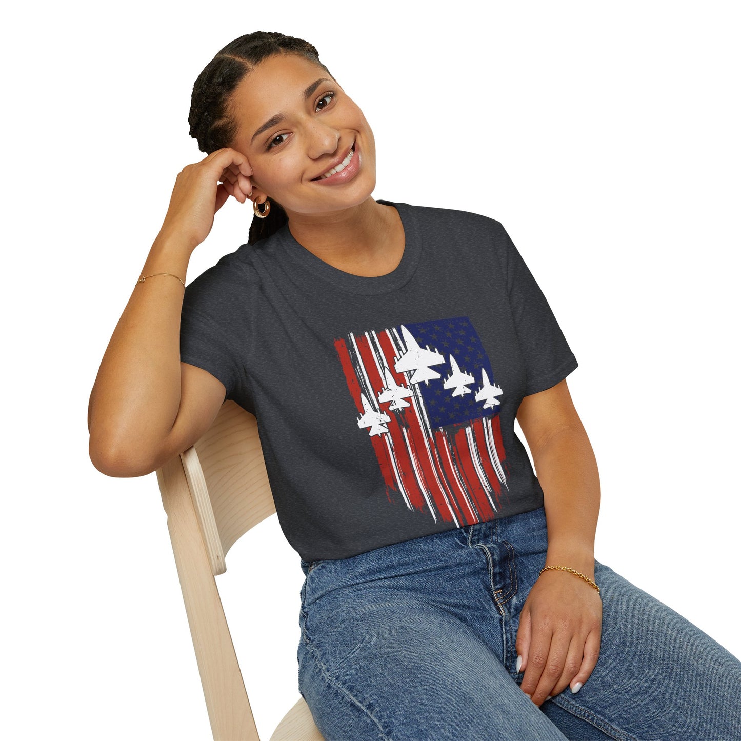 Unisex T-Shirt Jet Flag USA Military Patriotic Shield 4th of July
