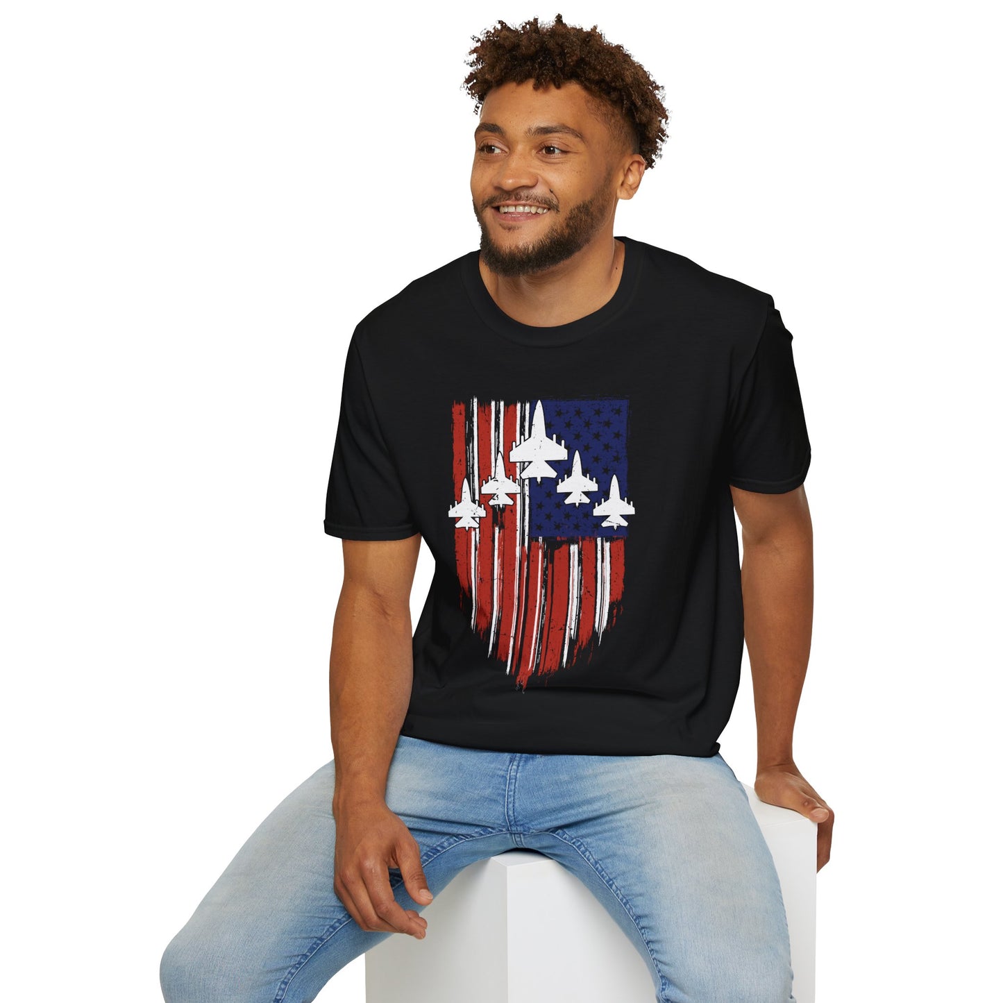 Unisex T-Shirt Jet Flag USA Military Patriotic Shield 4th of July
