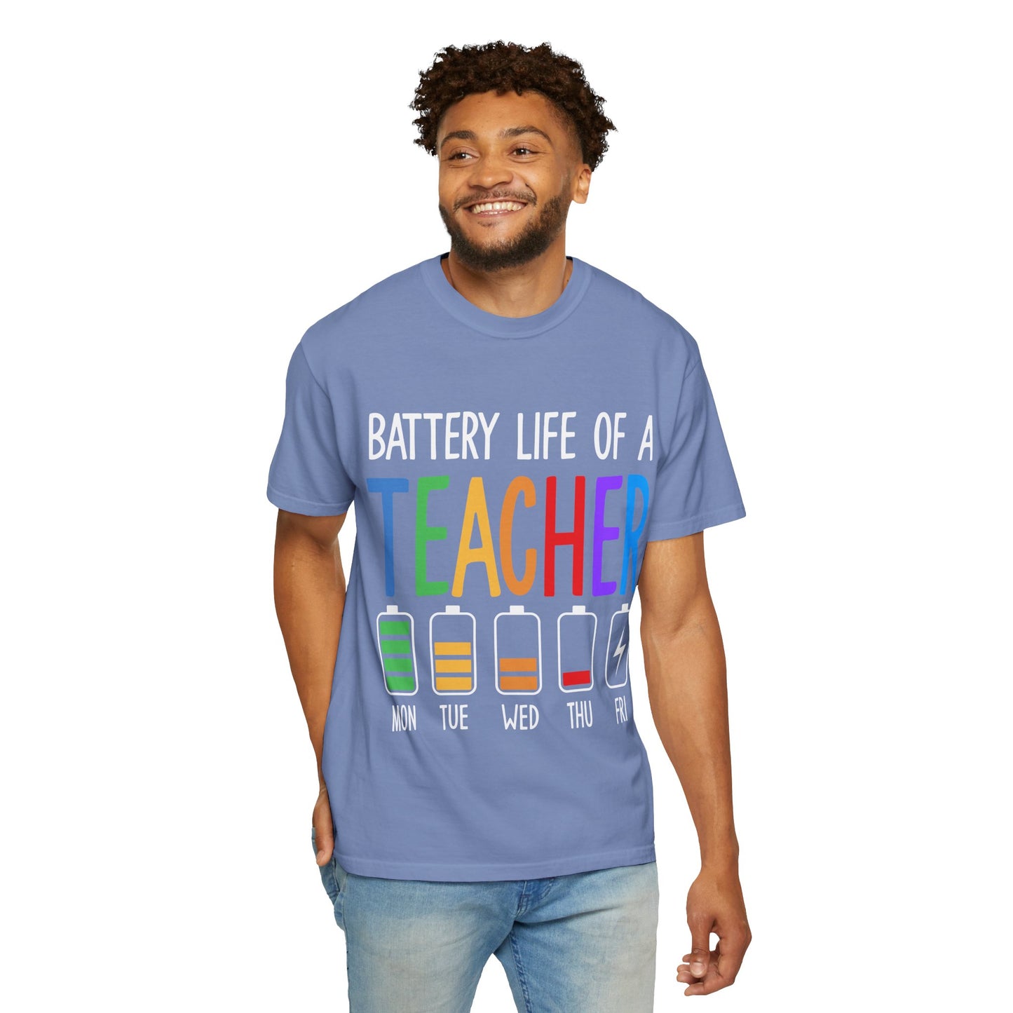 Battery Life of a Teacher T-Shirt - Battery Life of a Teacher - Gift for Educators, Teacher Appreciation, Back to School, Fun Classroom Shirt