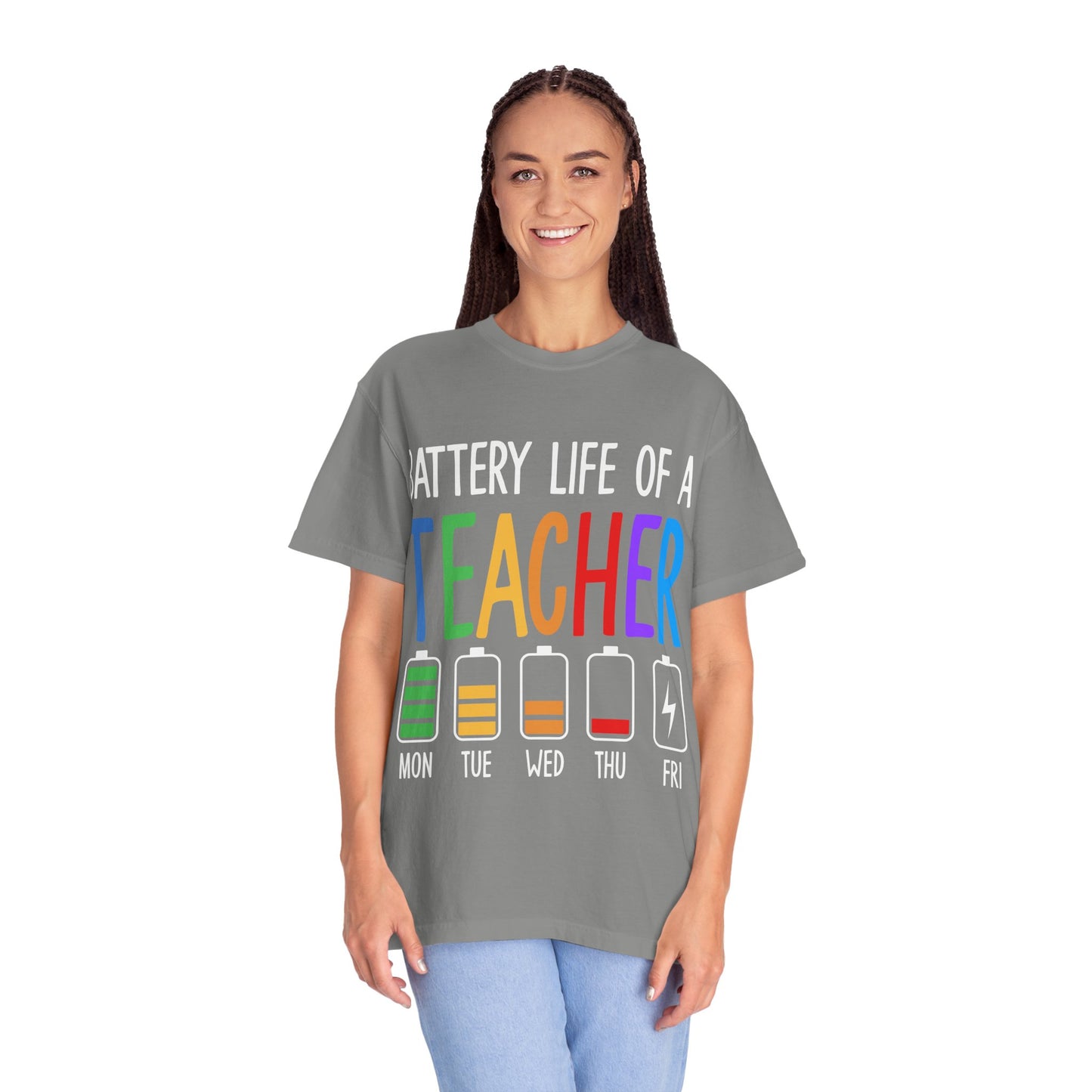 Battery Life of a Teacher T-Shirt - Battery Life of a Teacher - Gift for Educators, Teacher Appreciation, Back to School, Fun Classroom Shirt