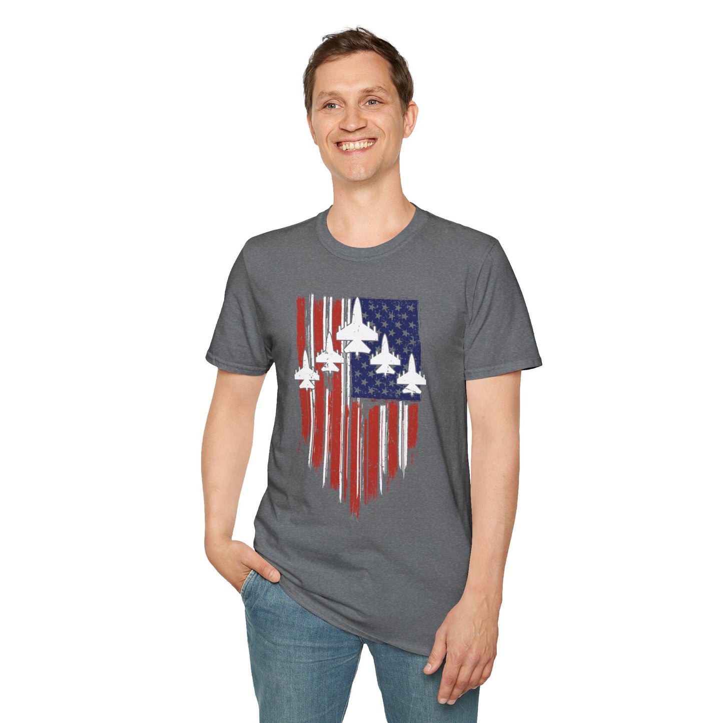 Unisex T-Shirt Jet Flag USA Military Patriotic Shield 4th of July
