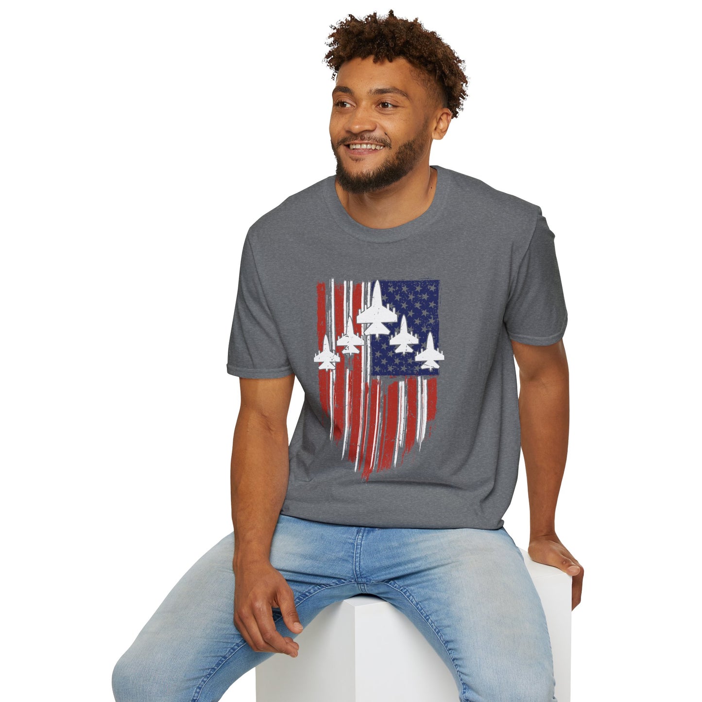 Unisex T-Shirt Jet Flag USA Military Patriotic Shield 4th of July