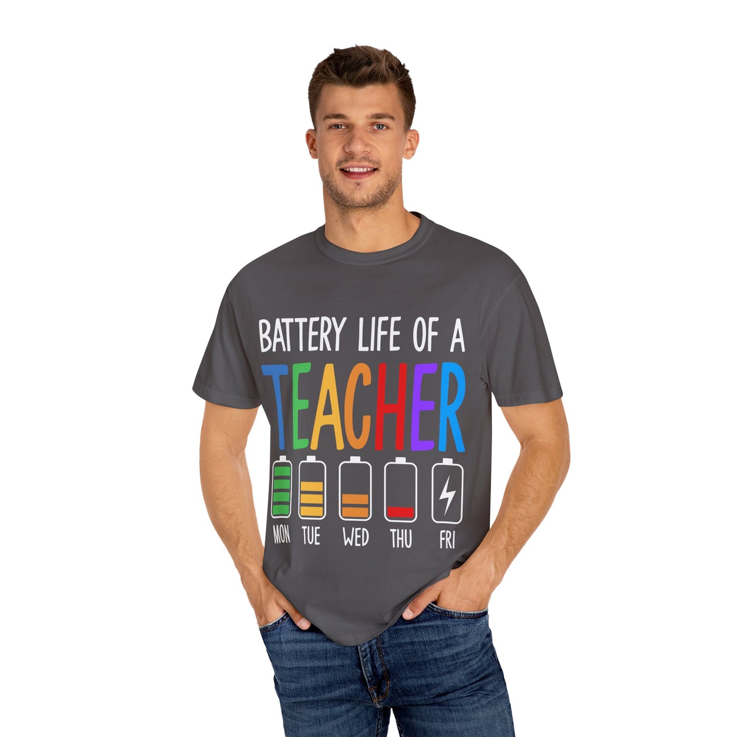 Battery Life of a Teacher T-Shirt - Battery Life of a Teacher - Gift for Educators, Teacher Appreciation, Back to School, Fun Classroom Shirt