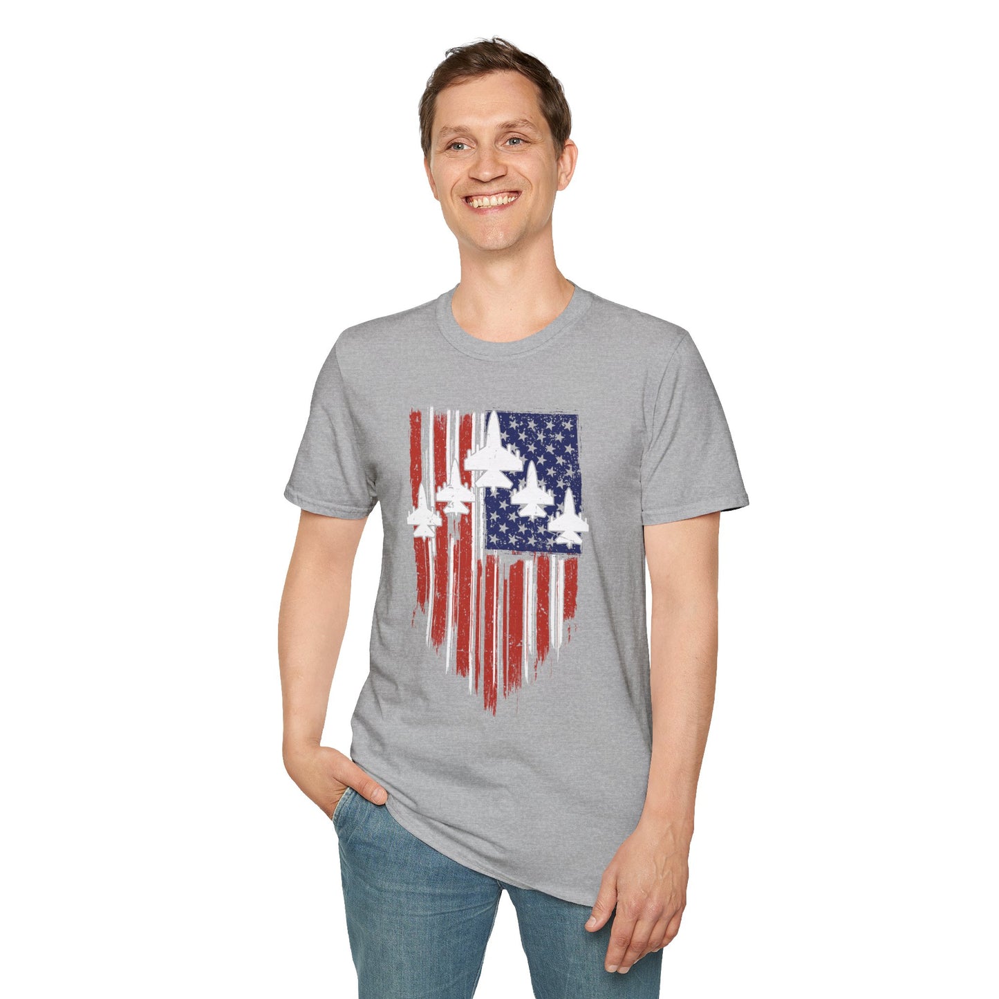 Unisex T-Shirt Jet Flag USA Military Patriotic Shield 4th of July