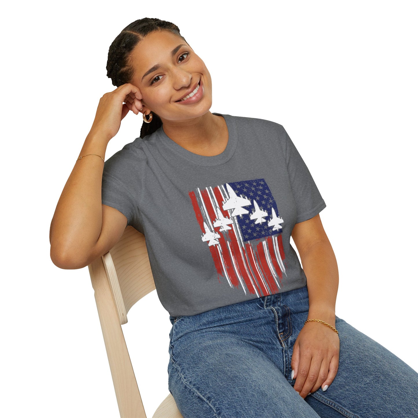 Unisex T-Shirt Jet Flag USA Military Patriotic Shield 4th of July
