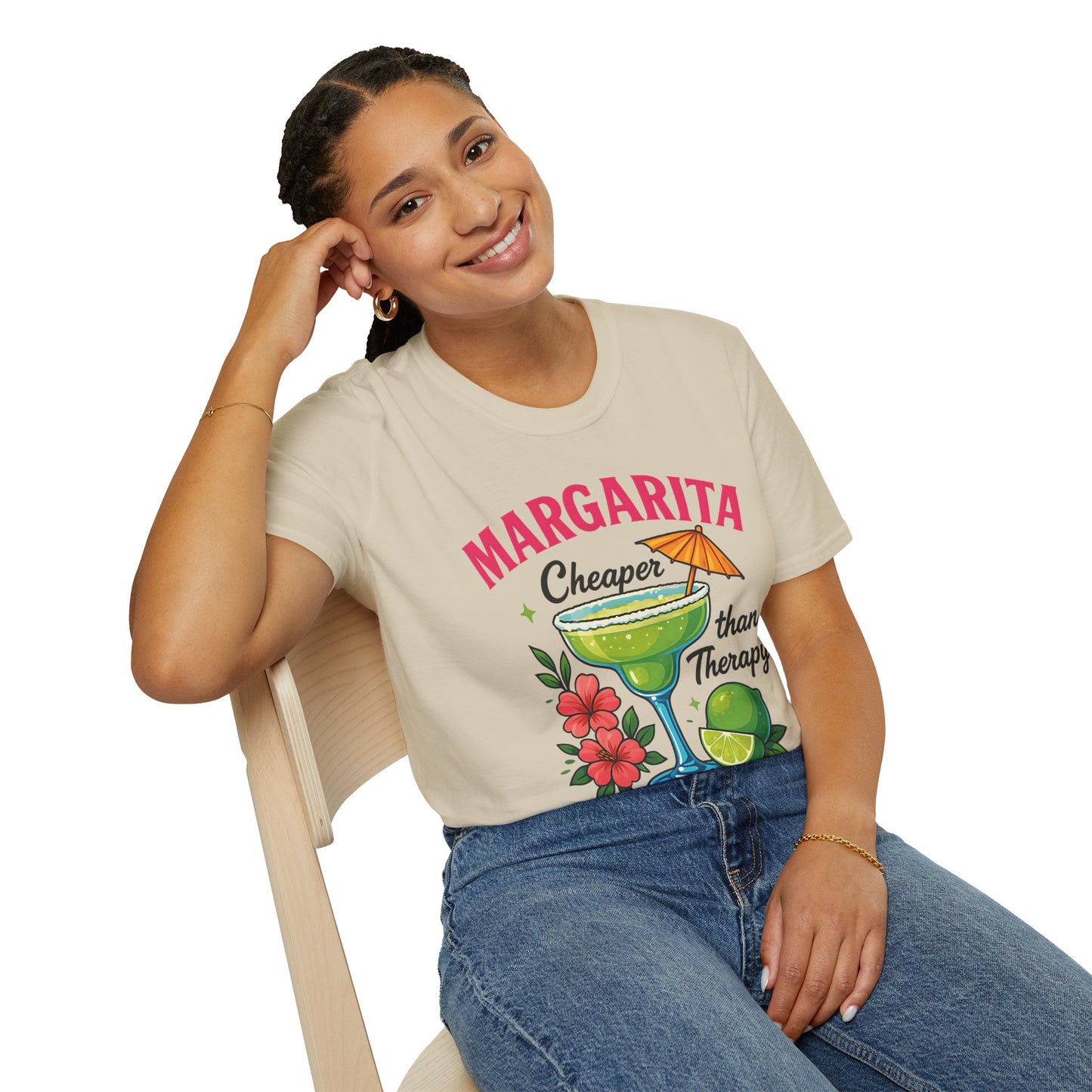 Margarita Lovers T-Shirt, Cheaper than Therapy Tee, Cocktail Humor Shirt, Unisex Softstyle Tee, Perfect Gift for Parties, Summer Vibes - To Be Designs
