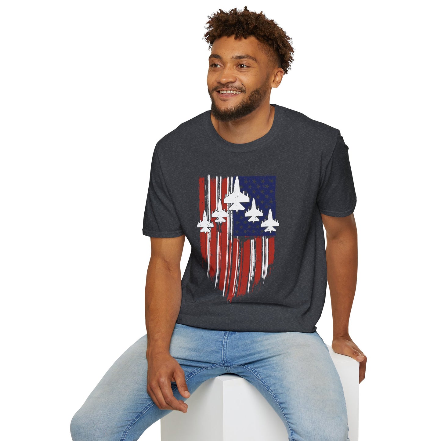 Unisex T-Shirt Jet Flag USA Military Patriotic Shield 4th of July