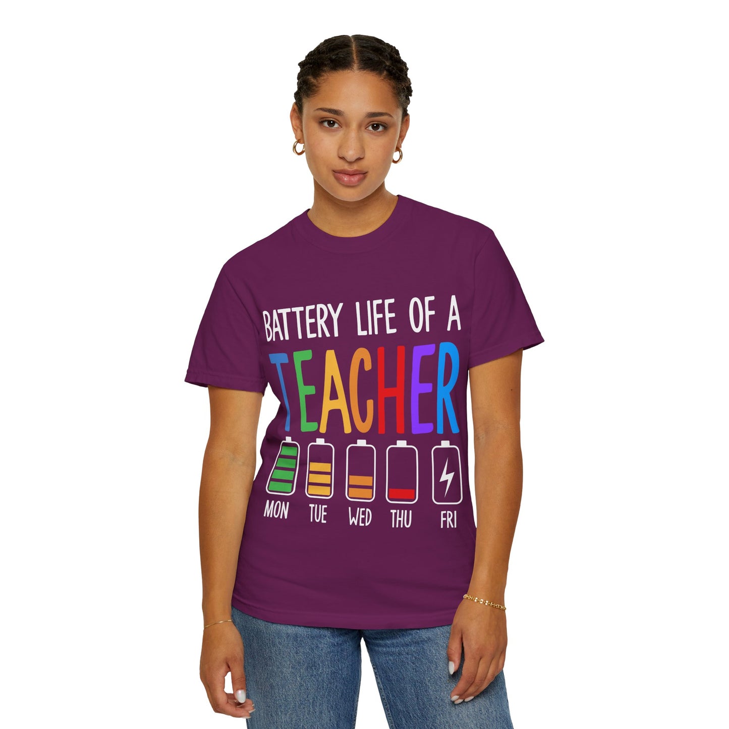 Battery Life of a Teacher T-Shirt - Battery Life of a Teacher - Gift for Educators, Teacher Appreciation, Back to School, Fun Classroom Shirt