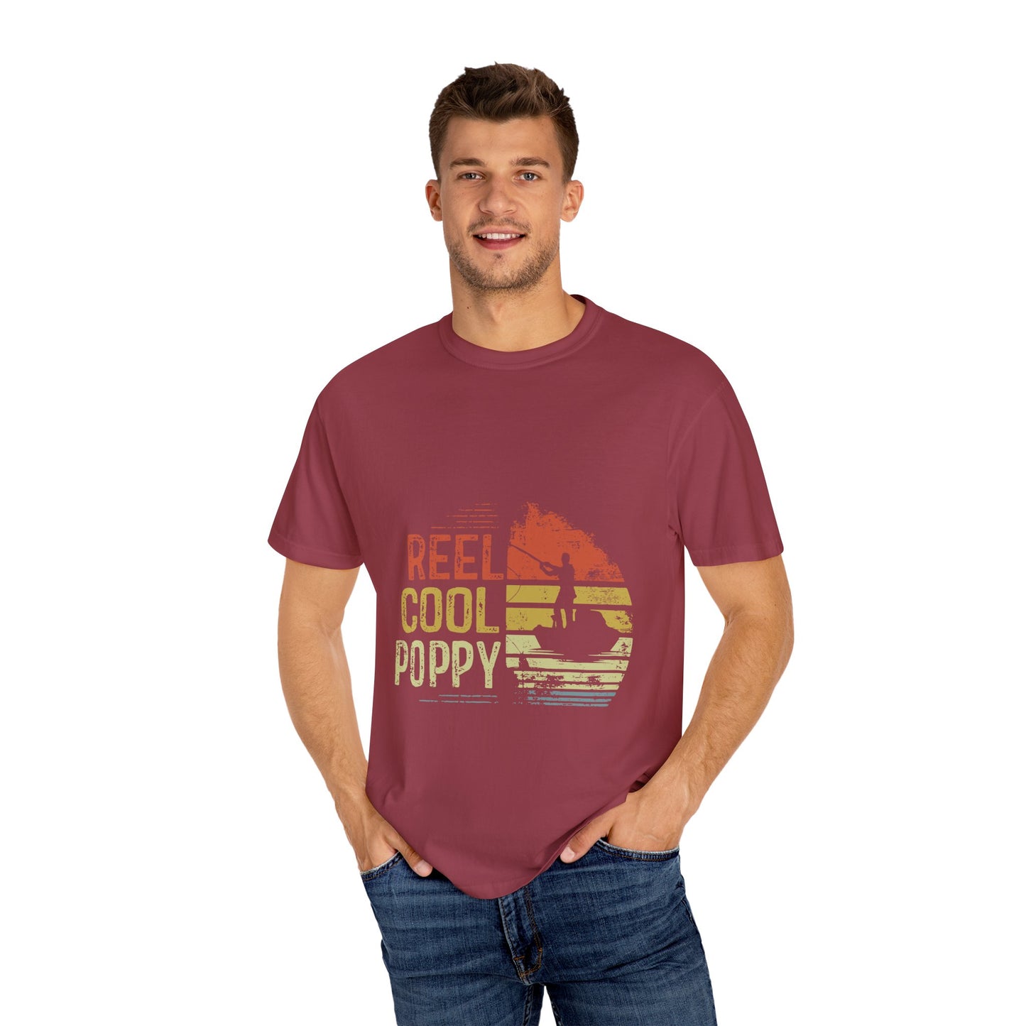 Reel Cool Poppy T-Shirt, Summer Vibe Shirt, Unisex Garment-Dyed Tee, Beachwear, Gift for Dad, Casual Wear