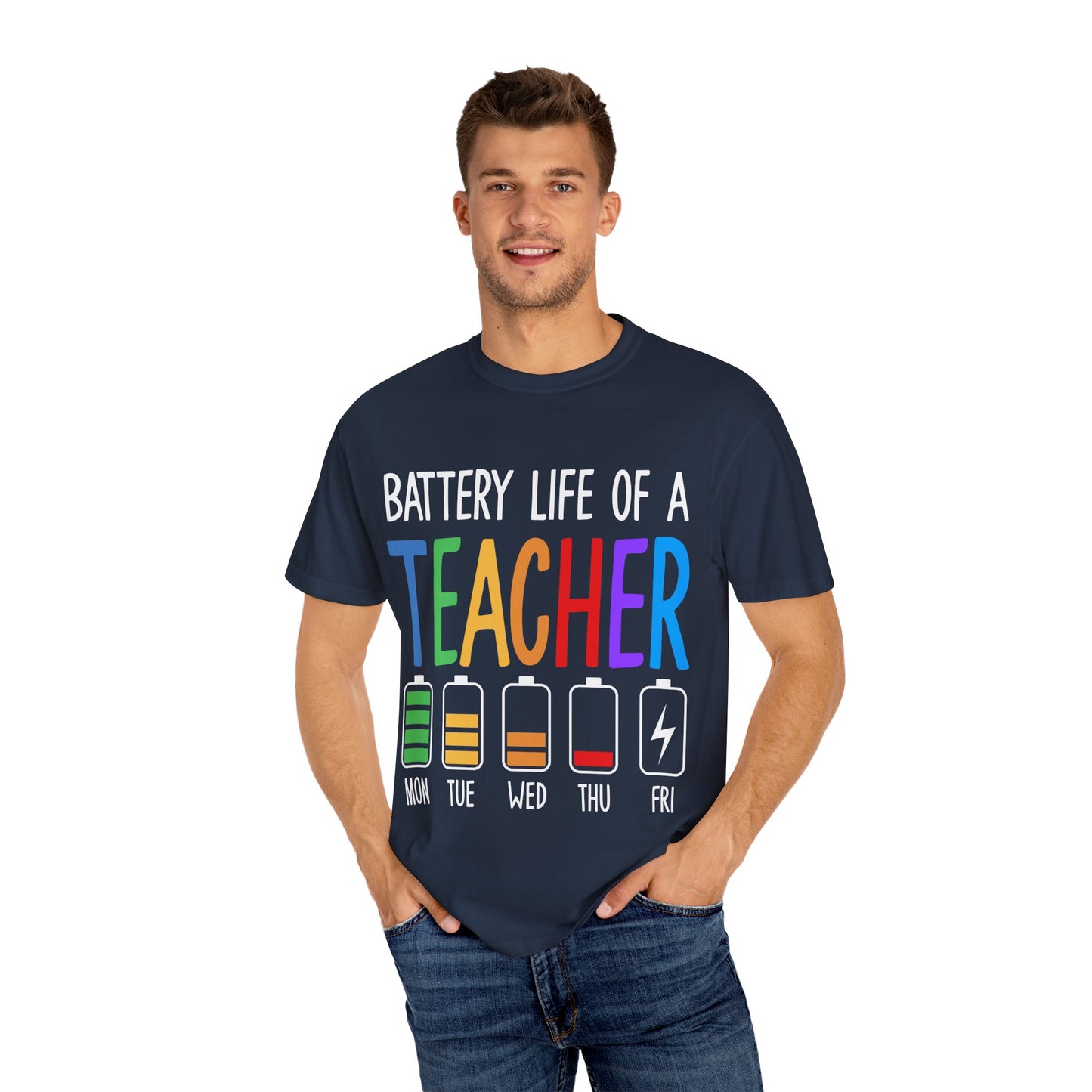 Battery Life of a Teacher T-Shirt - Battery Life of a Teacher - Gift for Educators, Teacher Appreciation, Back to School, Fun Classroom Shirt
