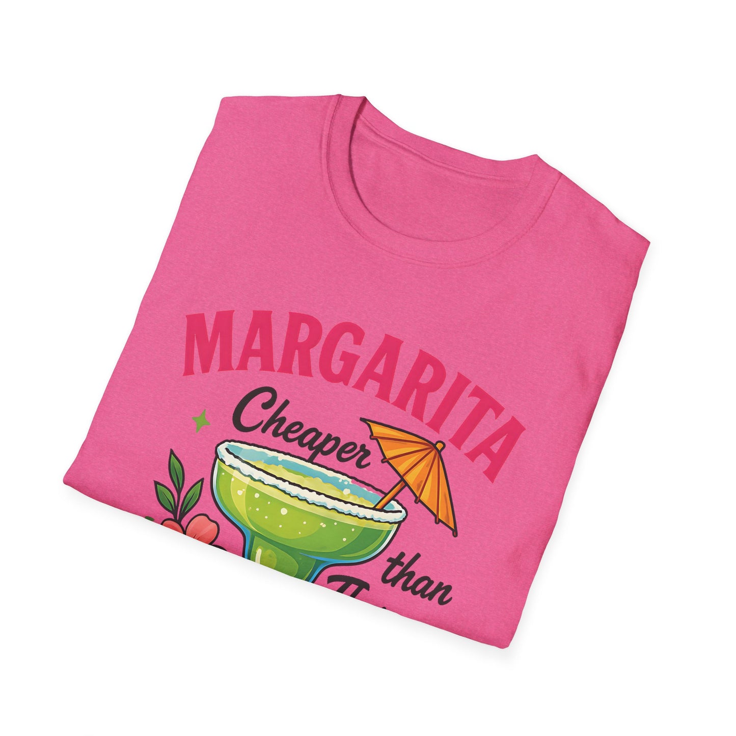 Margarita Lovers T-Shirt, Cheaper than Therapy Tee, Cocktail Humor Shirt, Unisex Softstyle Tee, Perfect Gift for Parties, Summer Vibes - To Be Designs