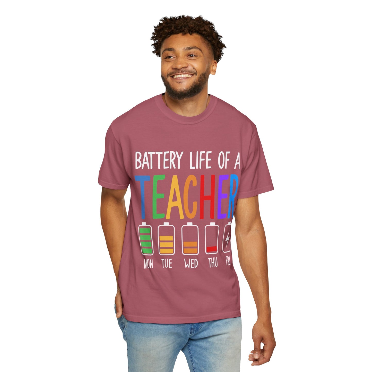 Battery Life of a Teacher T-Shirt - Battery Life of a Teacher - Gift for Educators, Teacher Appreciation, Back to School, Fun Classroom Shirt