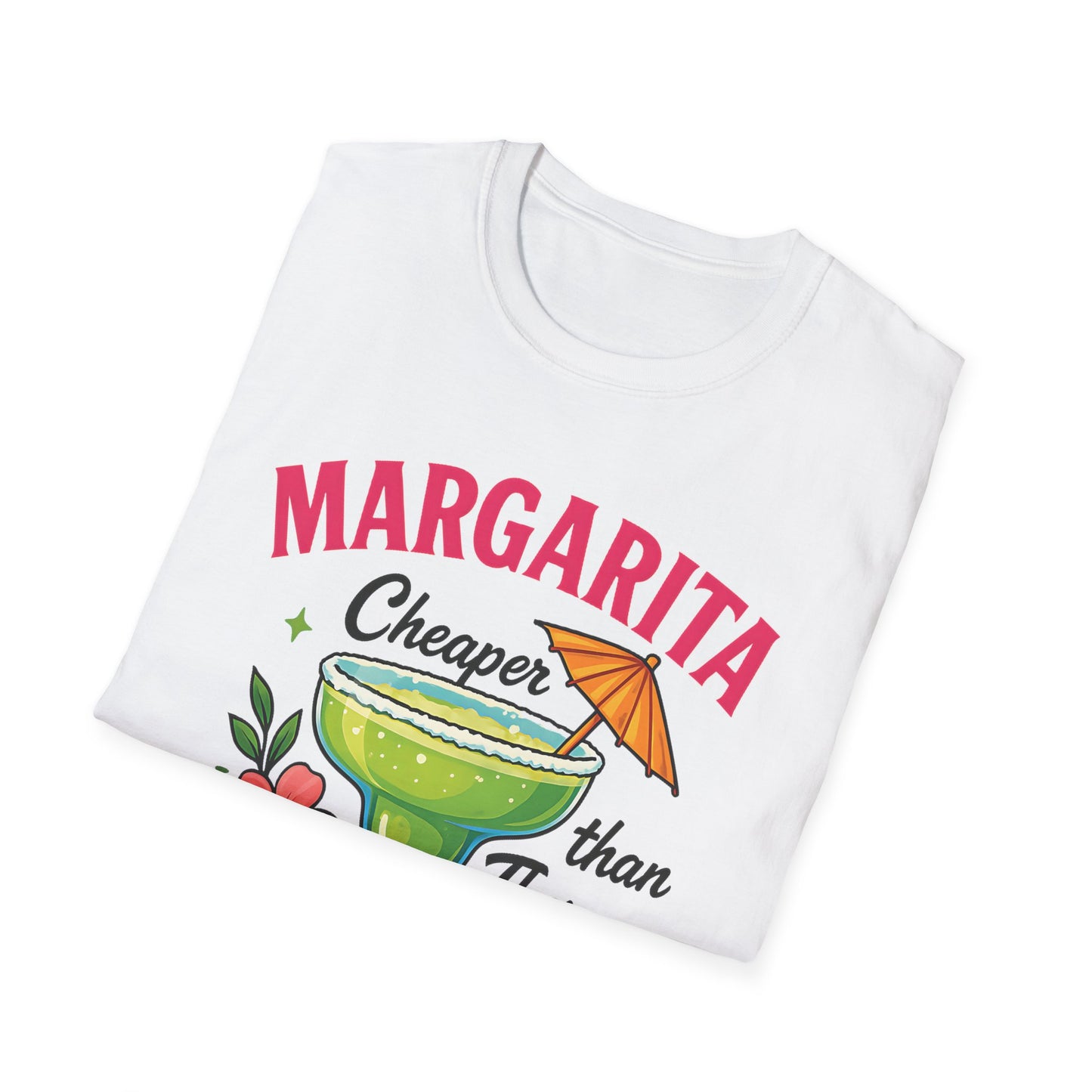 Margarita Lovers T-Shirt, Cheaper than Therapy Tee, Cocktail Humor Shirt, Unisex Softstyle Tee, Perfect Gift for Parties, Summer Vibes - To Be Designs