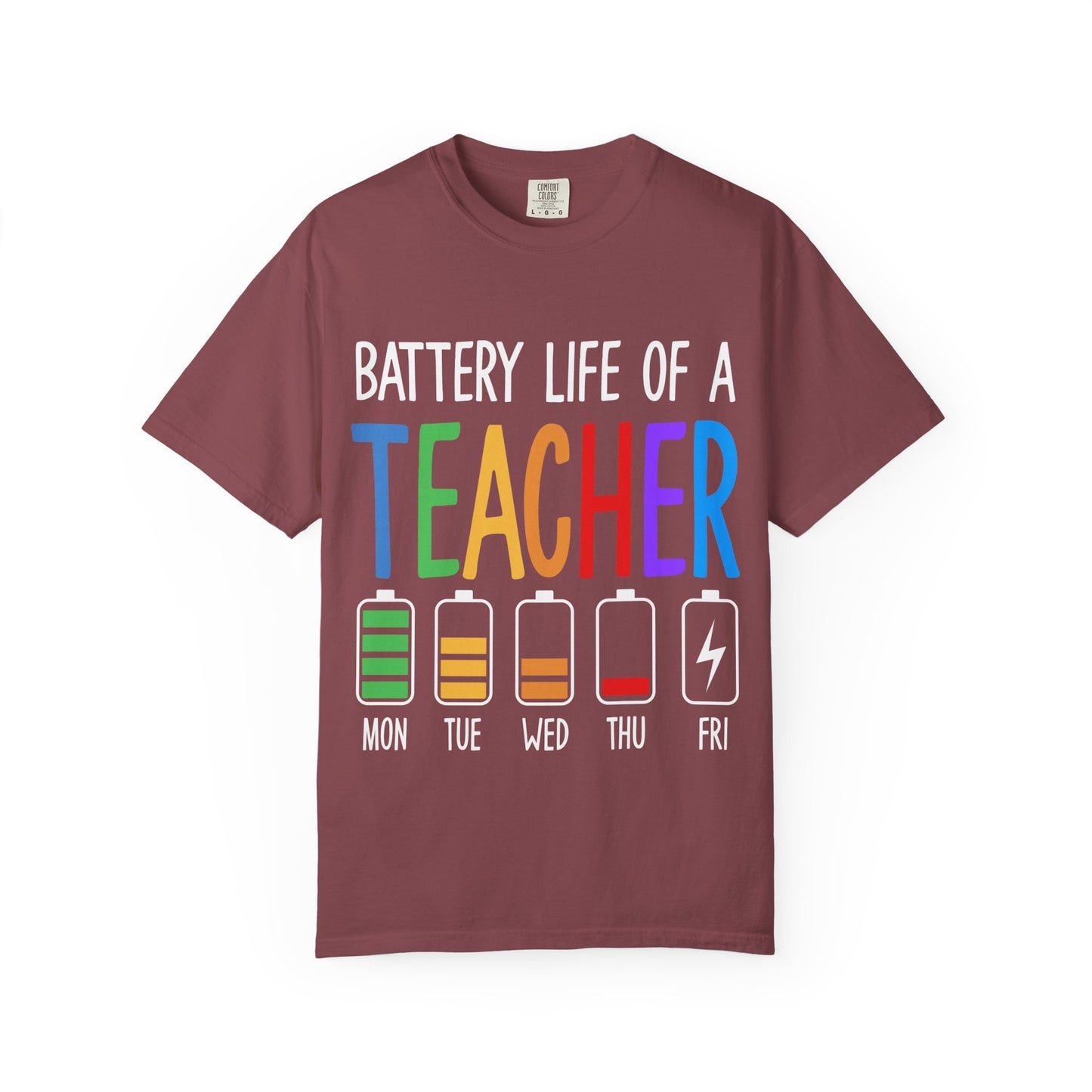 Battery Life of a Teacher T-Shirt - Battery Life of a Teacher - Gift for Educators, Teacher Appreciation, Back to School, Fun Classroom Shirt