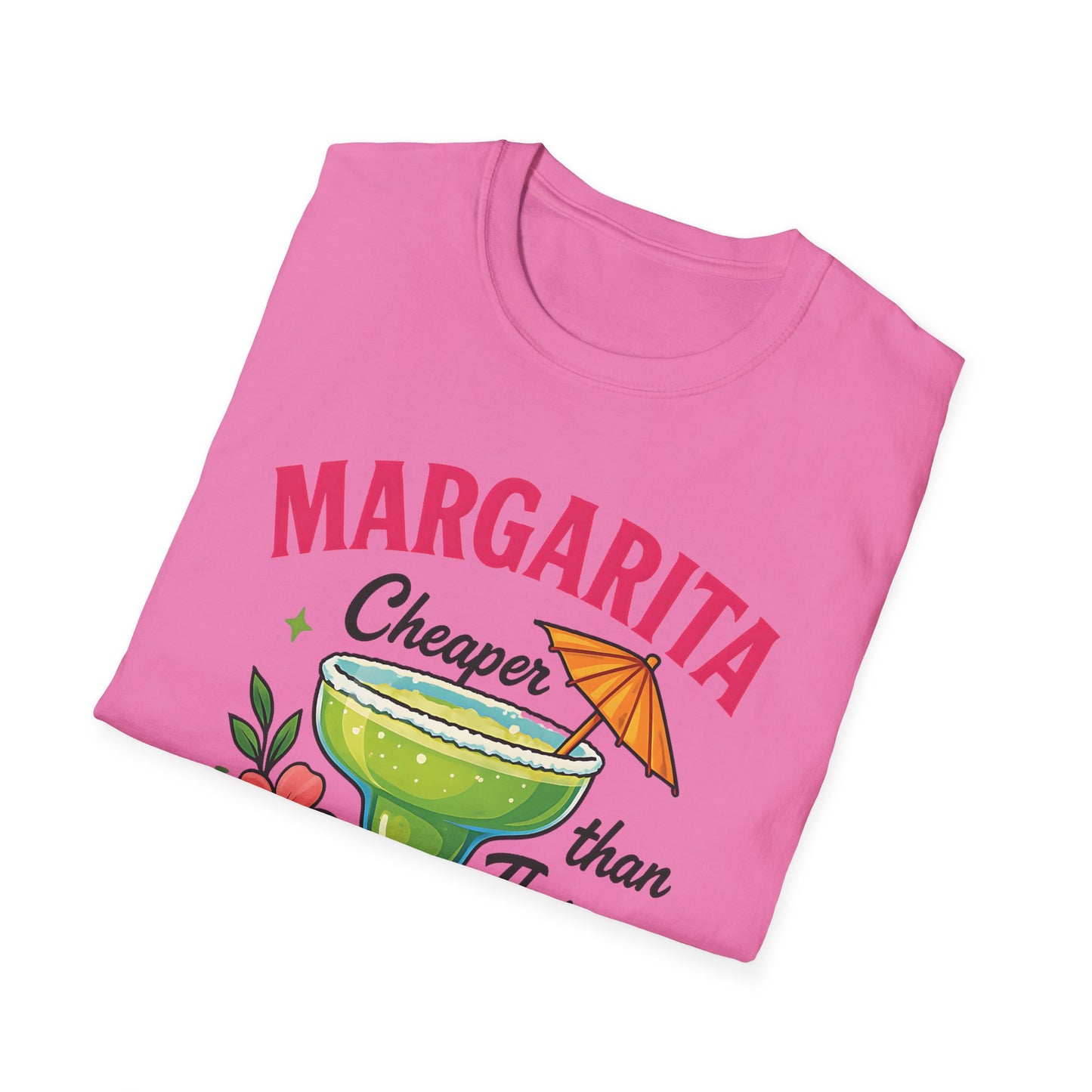 Margarita Lovers T-Shirt, Cheaper than Therapy Tee, Cocktail Humor Shirt, Unisex Softstyle Tee, Perfect Gift for Parties, Summer Vibes - To Be Designs