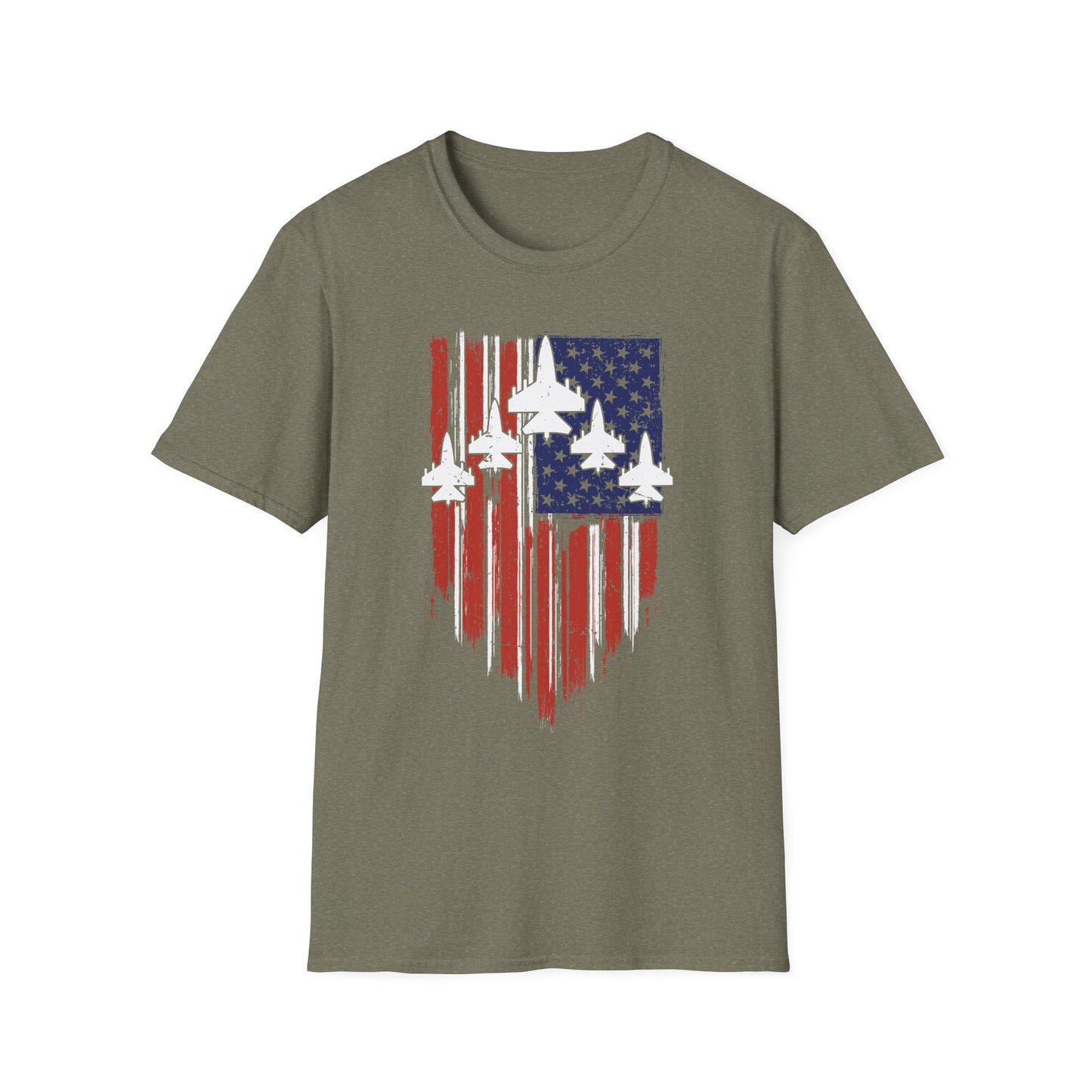 Unisex T-Shirt Jet Flag USA Military Patriotic Shield 4th of July
