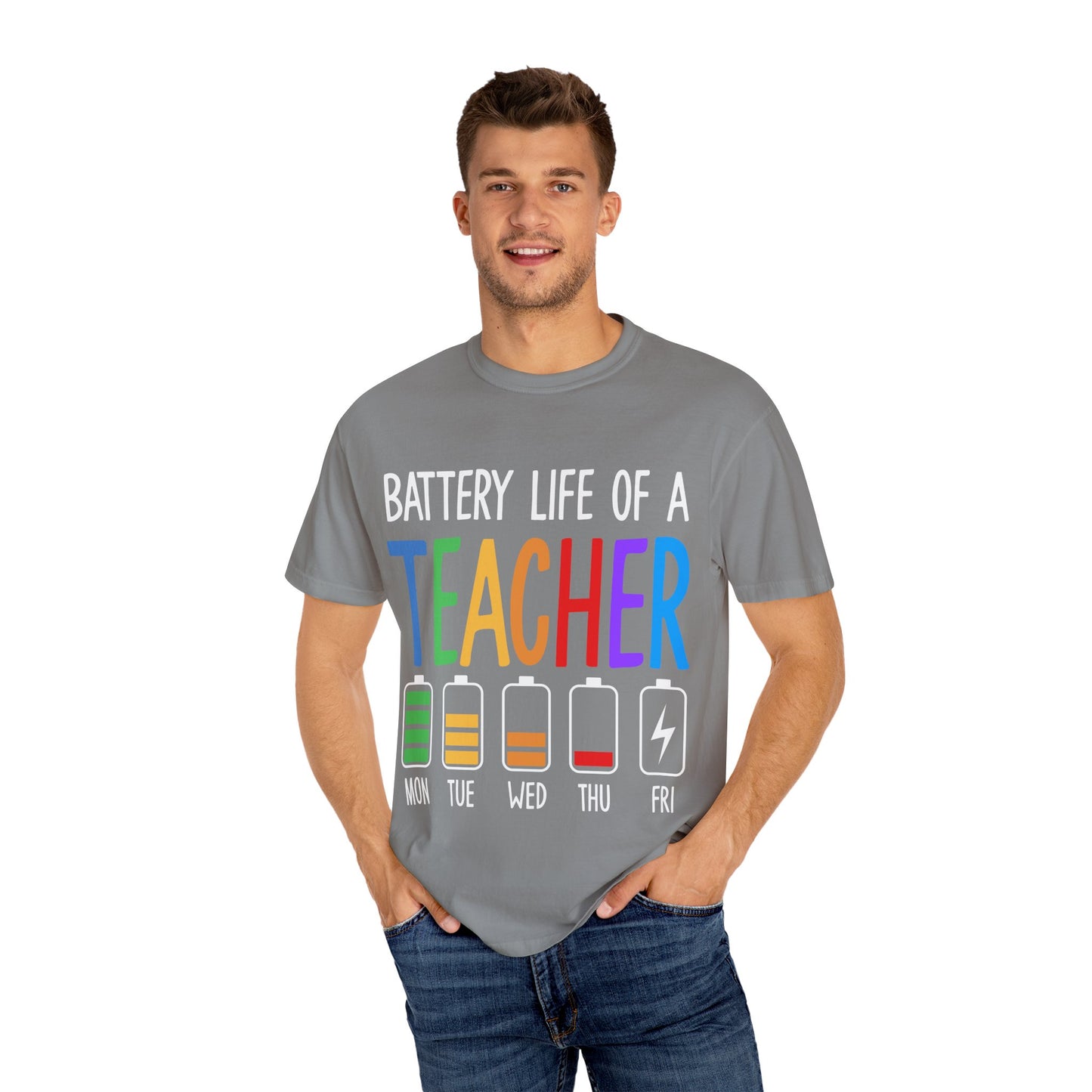 Battery Life of a Teacher T-Shirt - Battery Life of a Teacher - Gift for Educators, Teacher Appreciation, Back to School, Fun Classroom Shirt