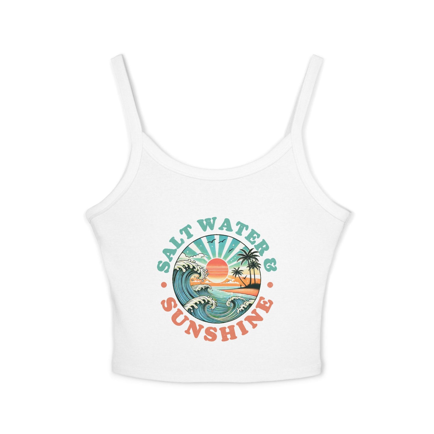 Women's Spaghetti Strap Tank Top - Salt Water & Sunshine Graphic, Summer Beachwear, Vacation Outfit, Casual Wear, Gift for Her - To Be Designs