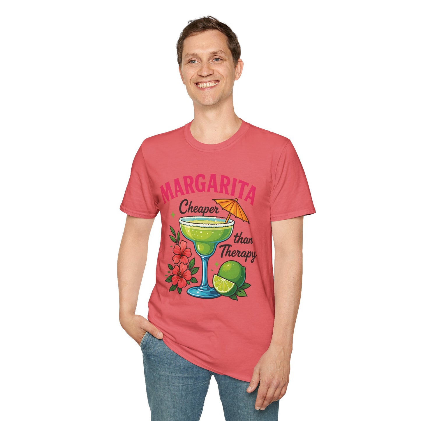 Margarita Lovers T-Shirt, Cheaper than Therapy Tee, Cocktail Humor Shirt, Unisex Softstyle Tee, Perfect Gift for Parties, Summer Vibes - To Be Designs