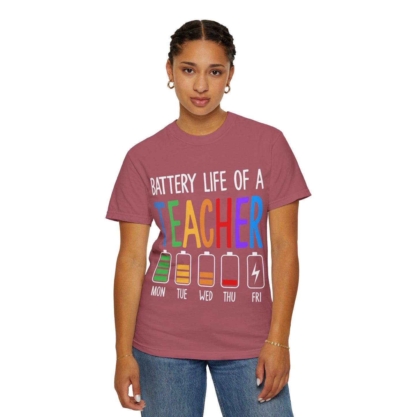 Battery Life of a Teacher T-Shirt - Battery Life of a Teacher - Gift for Educators, Teacher Appreciation, Back to School, Fun Classroom Shirt
