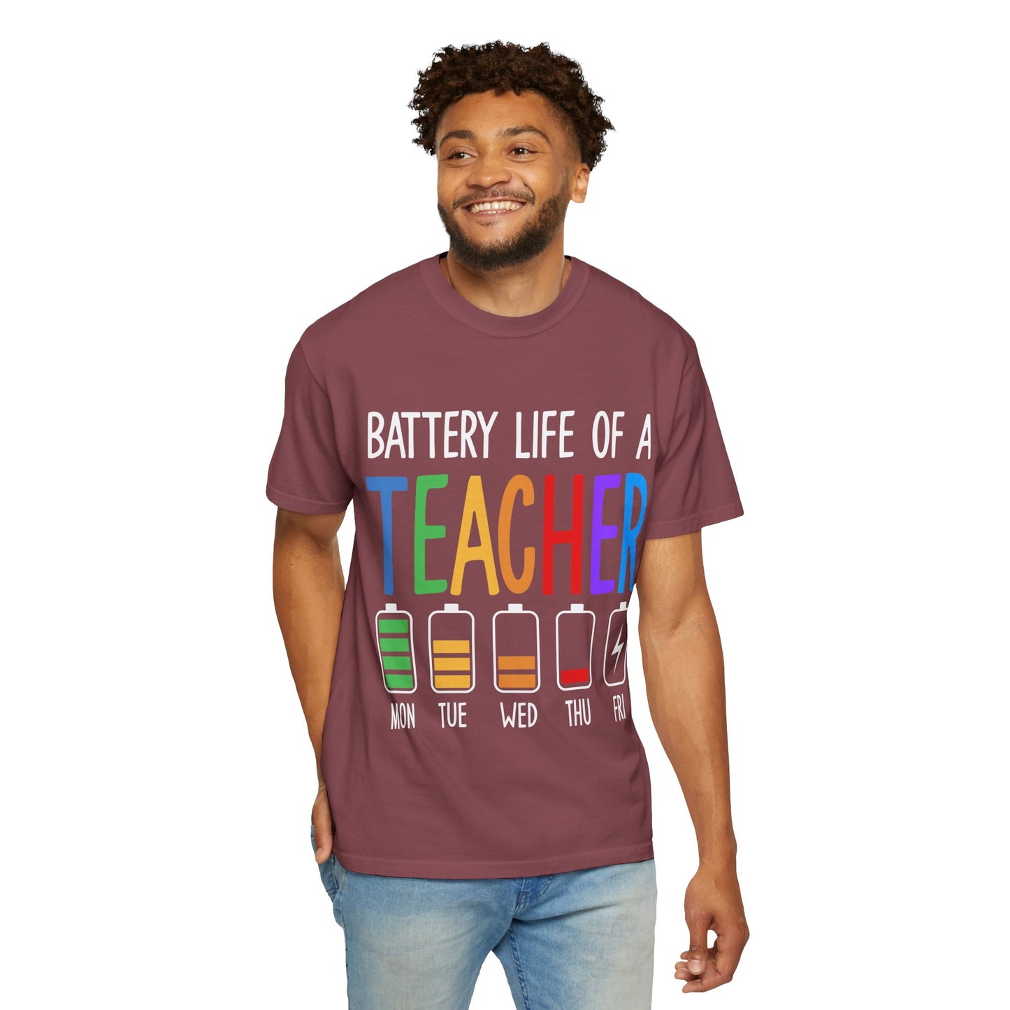 Battery Life of a Teacher T-Shirt - Battery Life of a Teacher - Gift for Educators, Teacher Appreciation, Back to School, Fun Classroom Shirt