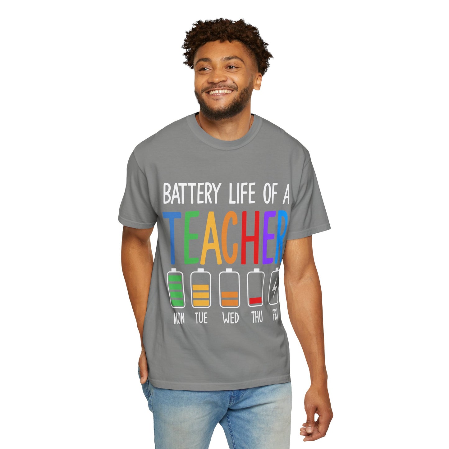 Battery Life of a Teacher T-Shirt - Battery Life of a Teacher - Gift for Educators, Teacher Appreciation, Back to School, Fun Classroom Shirt