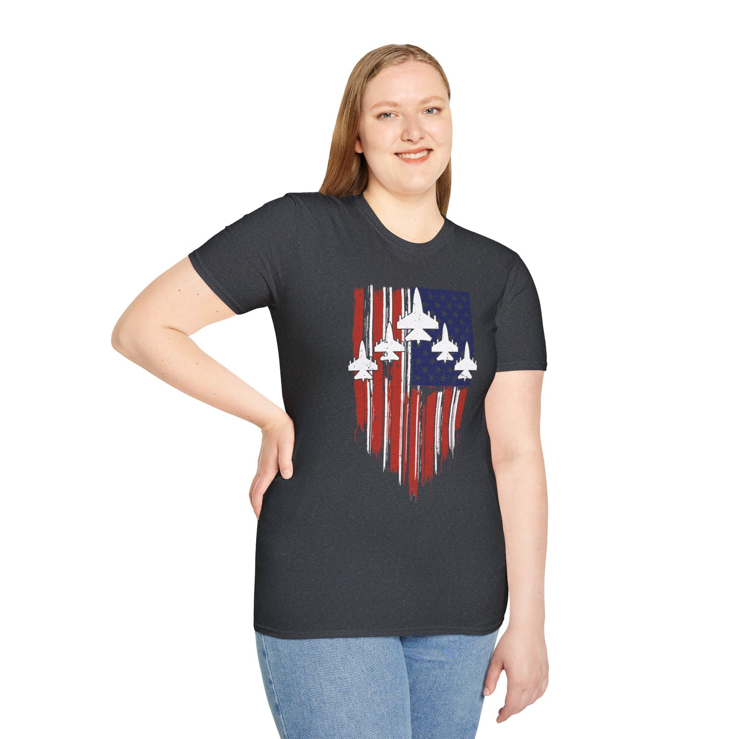 Unisex T-Shirt Jet Flag USA Military Patriotic Shield 4th of July