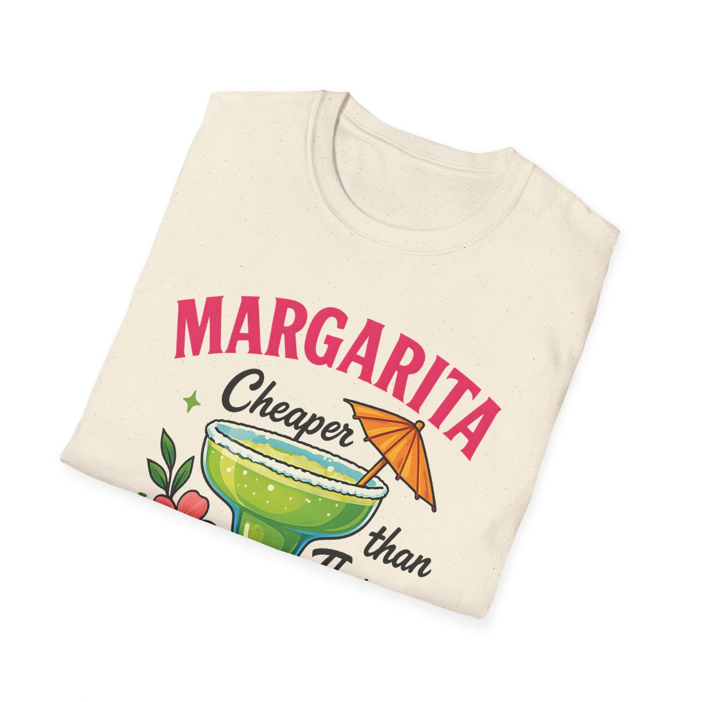 Margarita Lovers T-Shirt, Cheaper than Therapy Tee, Cocktail Humor Shirt, Unisex Softstyle Tee, Perfect Gift for Parties, Summer Vibes - To Be Designs