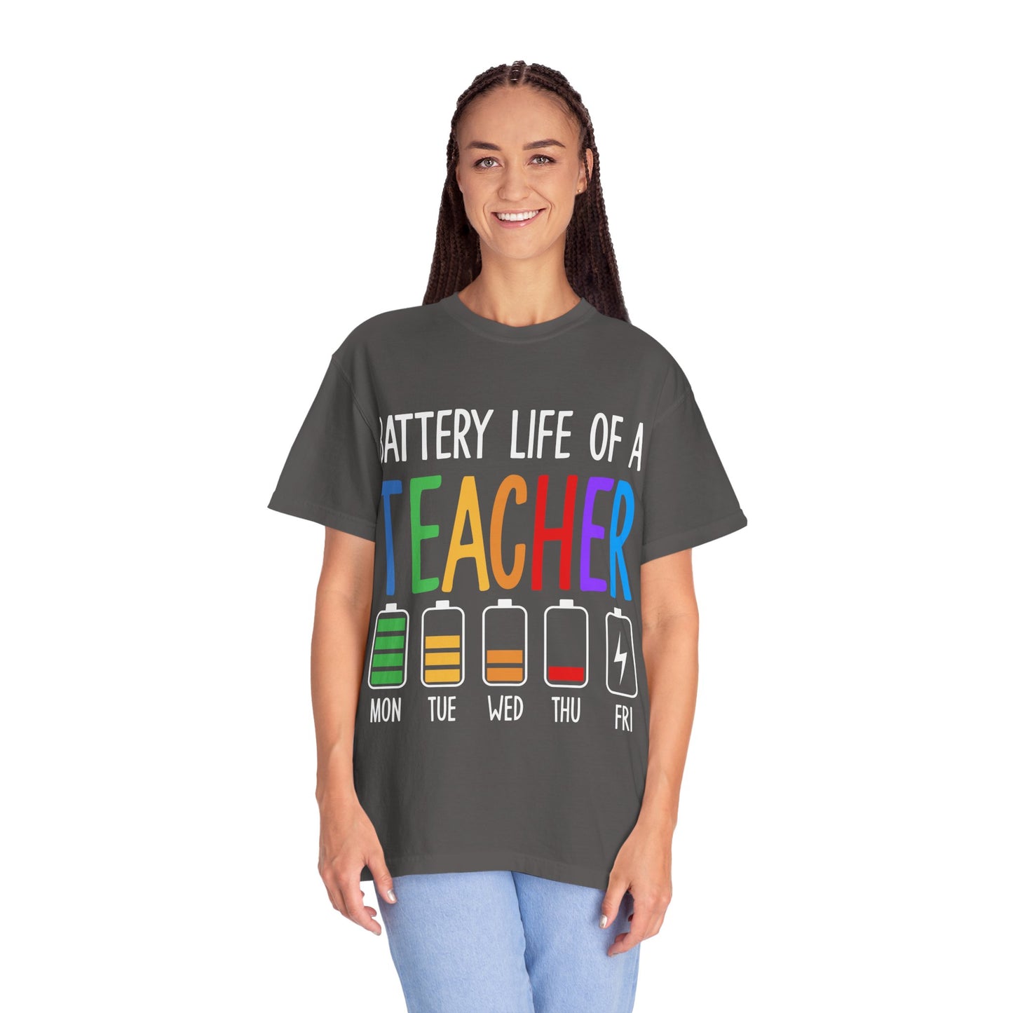 Battery Life of a Teacher T-Shirt - Battery Life of a Teacher - Gift for Educators, Teacher Appreciation, Back to School, Fun Classroom Shirt