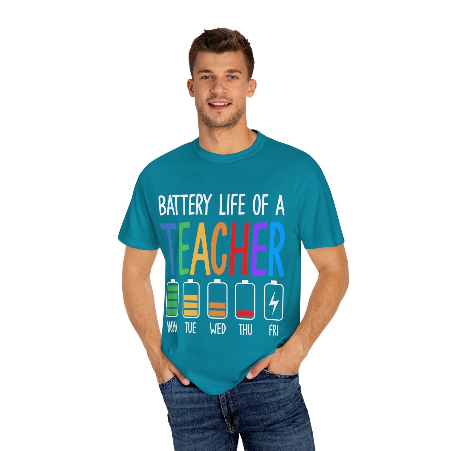 Battery Life of a Teacher T-Shirt - Battery Life of a Teacher - Gift for Educators, Teacher Appreciation, Back to School, Fun Classroom Shirt