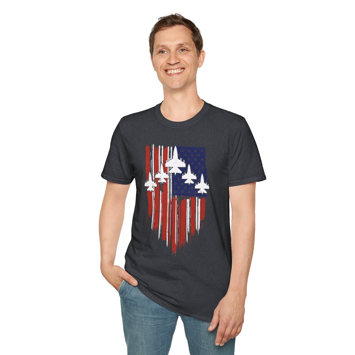 Unisex T-Shirt Jet Flag USA Military Patriotic Shield 4th of July
