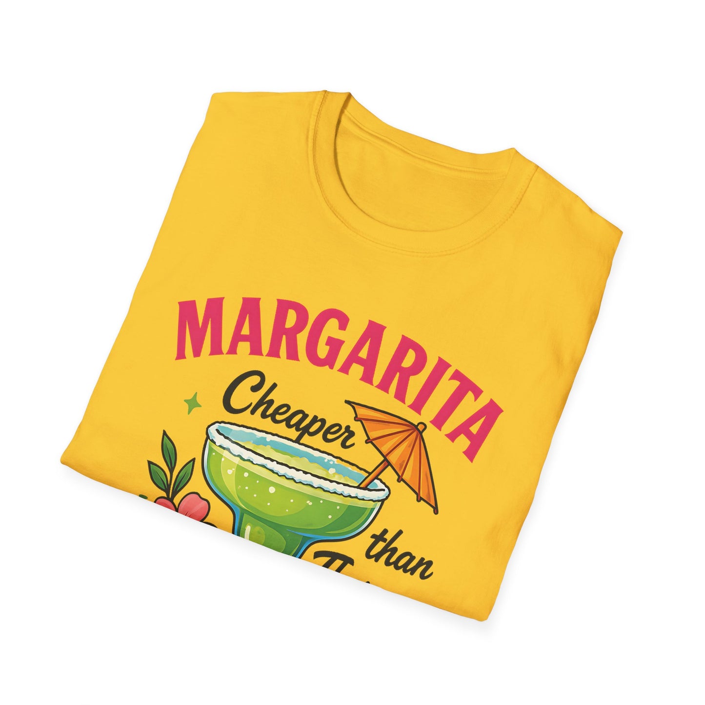 Margarita Lovers T-Shirt, Cheaper than Therapy Tee, Cocktail Humor Shirt, Unisex Softstyle Tee, Perfect Gift for Parties, Summer Vibes - To Be Designs