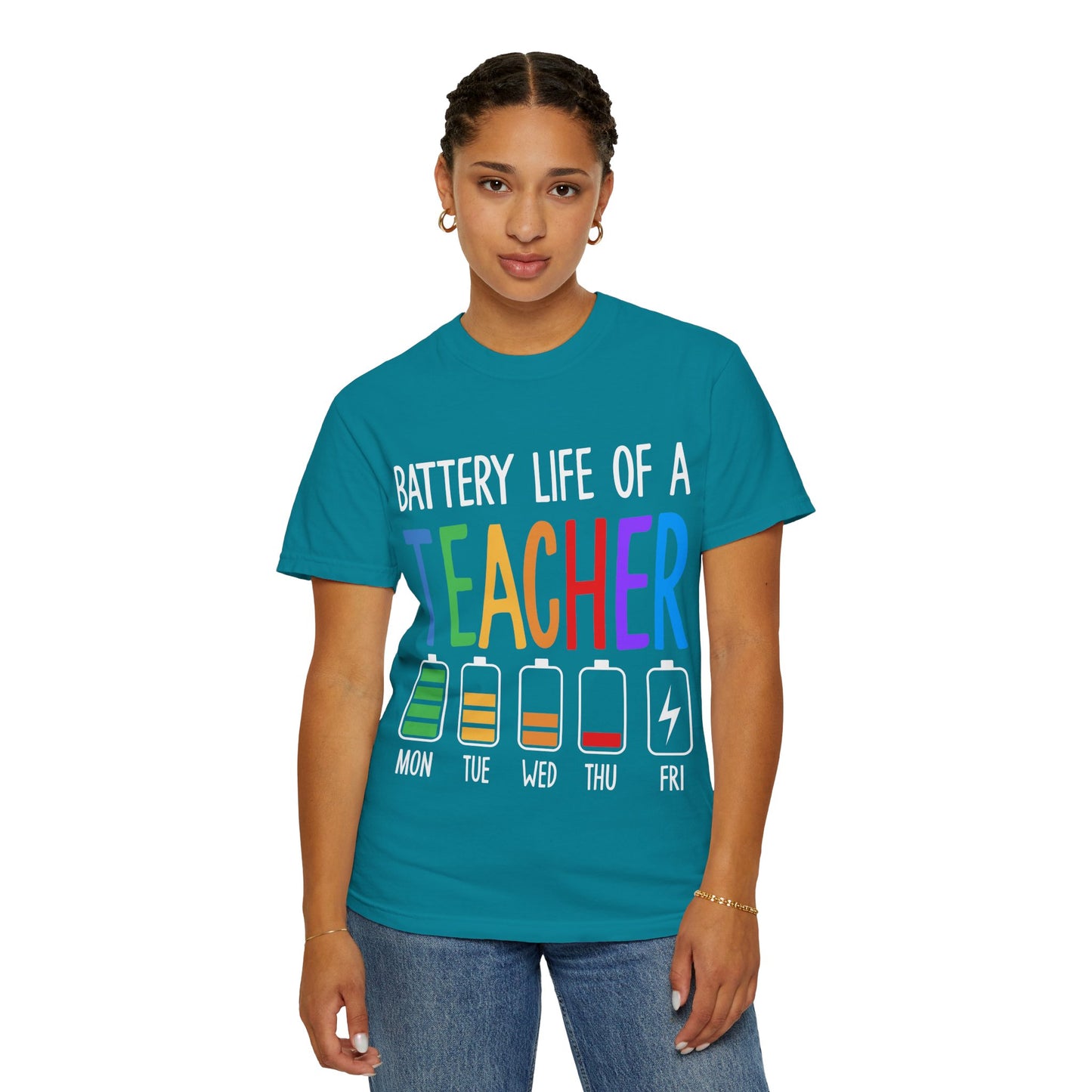 Battery Life of a Teacher T-Shirt - Battery Life of a Teacher - Gift for Educators, Teacher Appreciation, Back to School, Fun Classroom Shirt