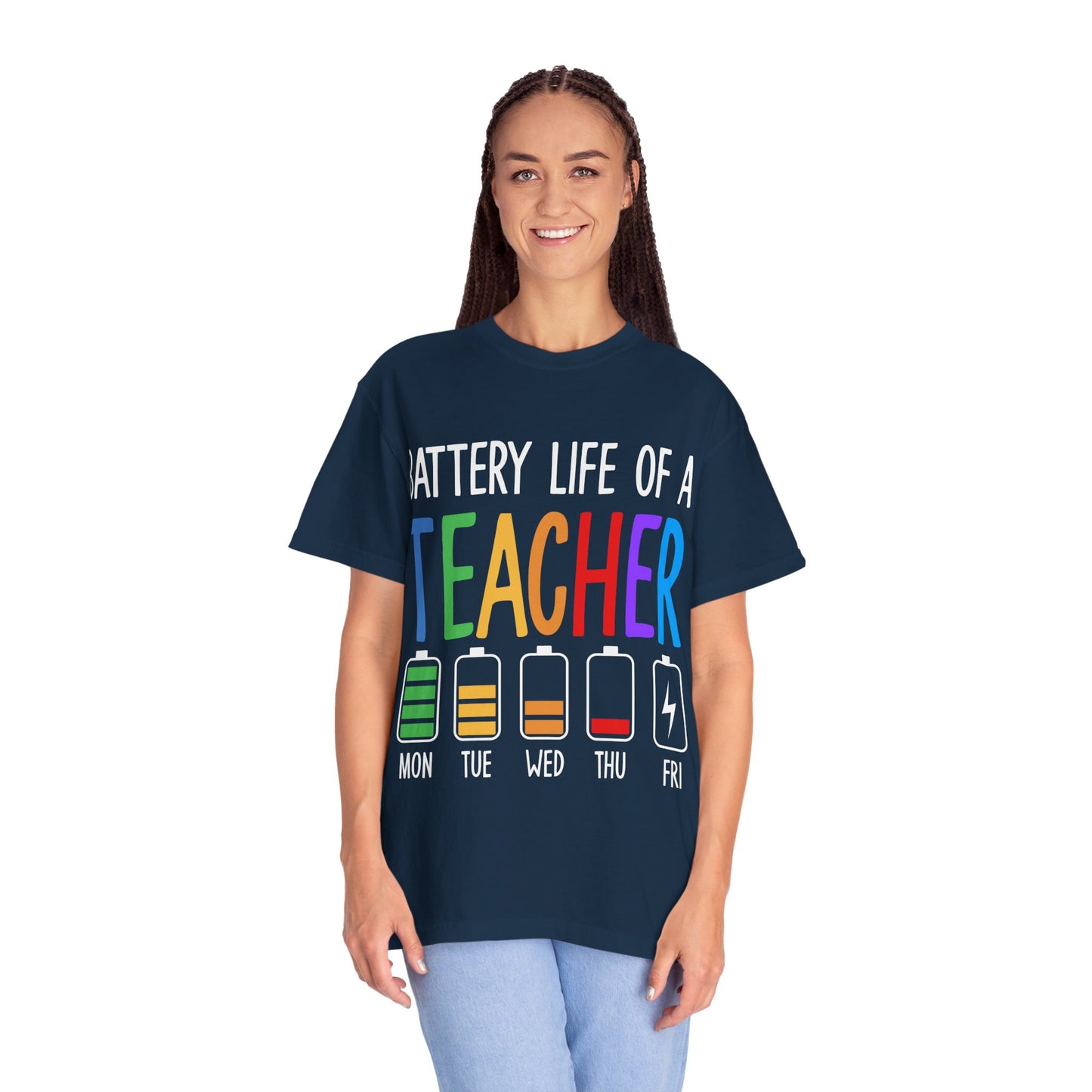 Battery Life of a Teacher T-Shirt - Battery Life of a Teacher - Gift for Educators, Teacher Appreciation, Back to School, Fun Classroom Shirt
