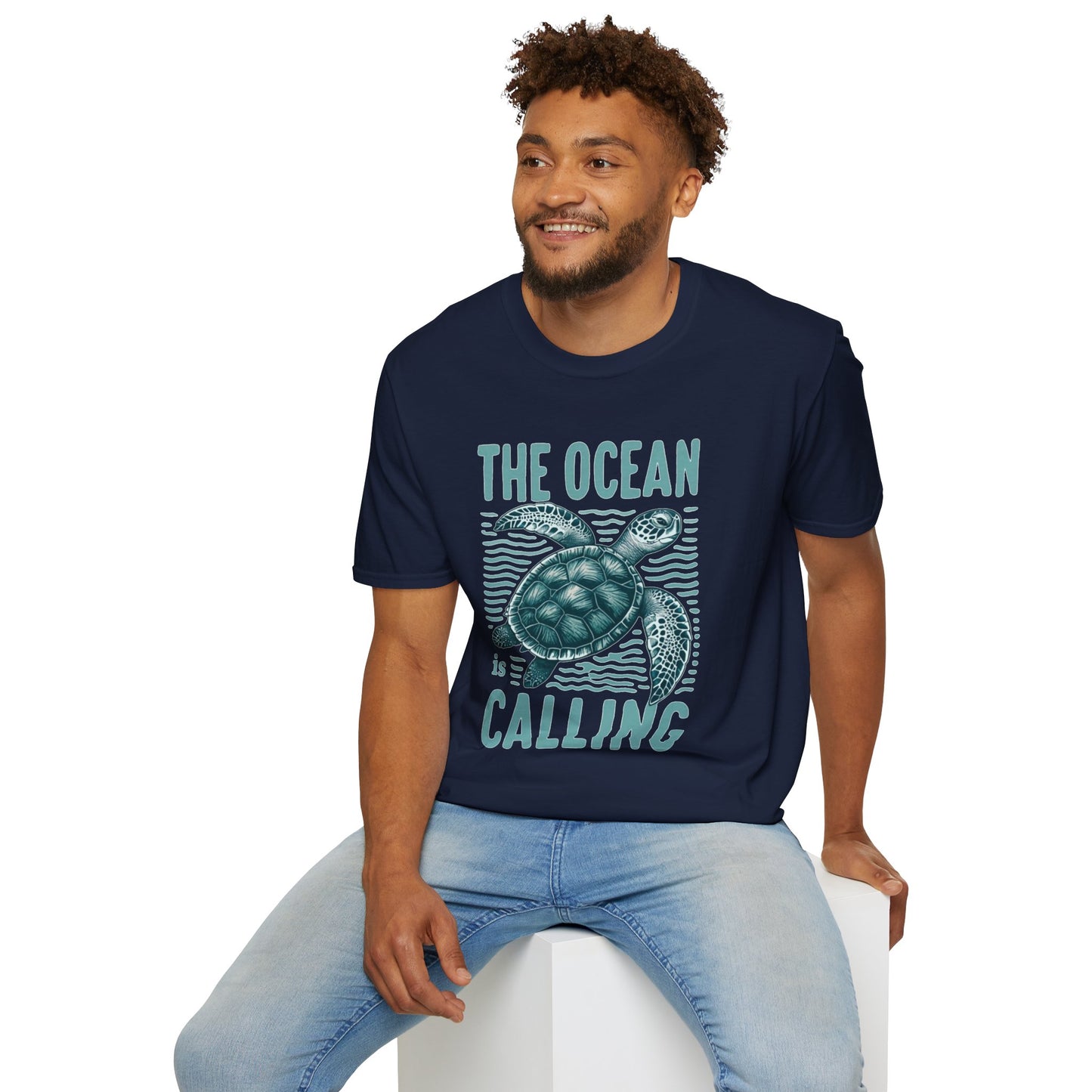 Ocean Calling Unisex Softstyle T-Shirt, Sea Turtle Tee, Beach Lover Shirt, Gift for Ocean Enthusiasts, Summer Clothing - To Be Designs