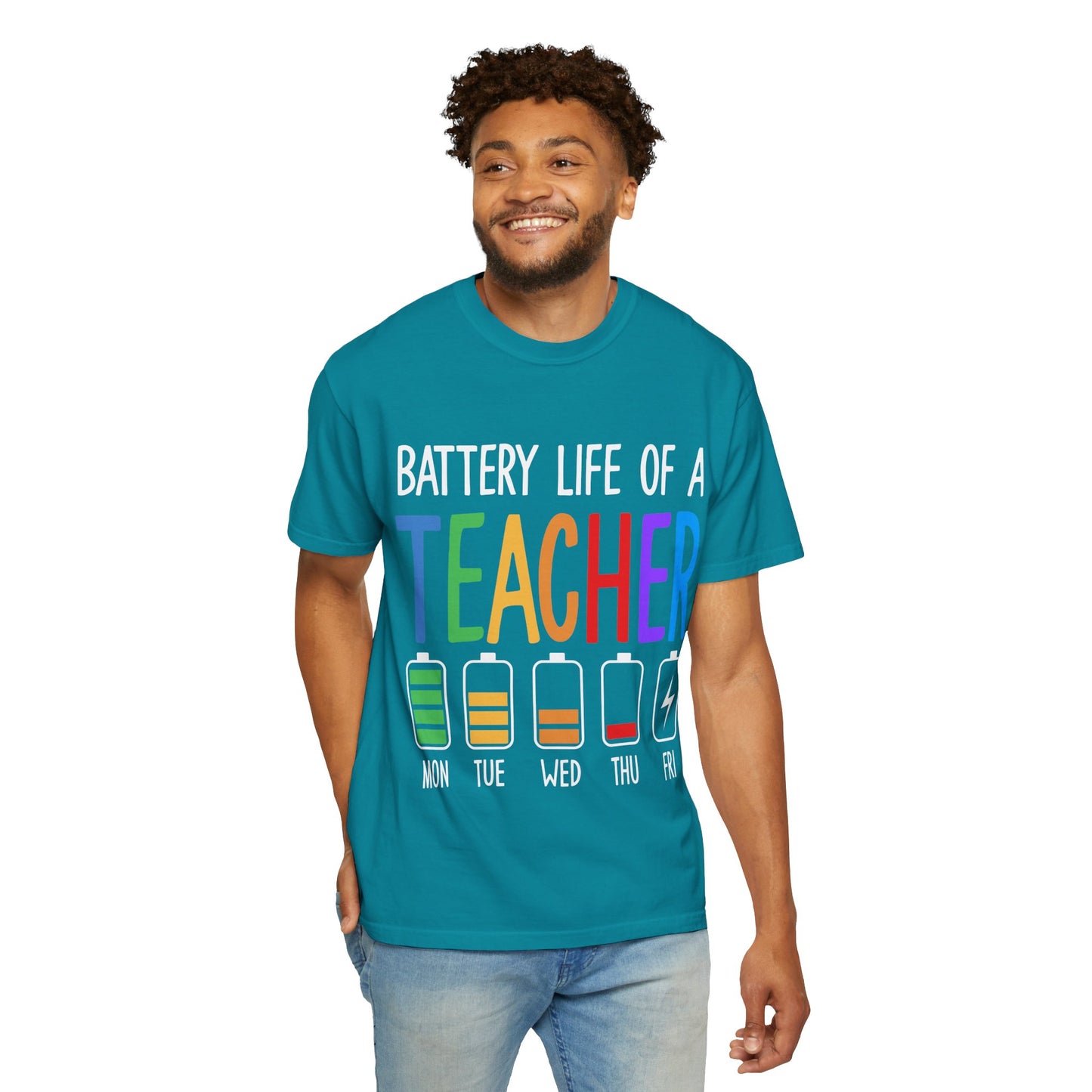 Battery Life of a Teacher T-Shirt - Battery Life of a Teacher - Gift for Educators, Teacher Appreciation, Back to School, Fun Classroom Shirt