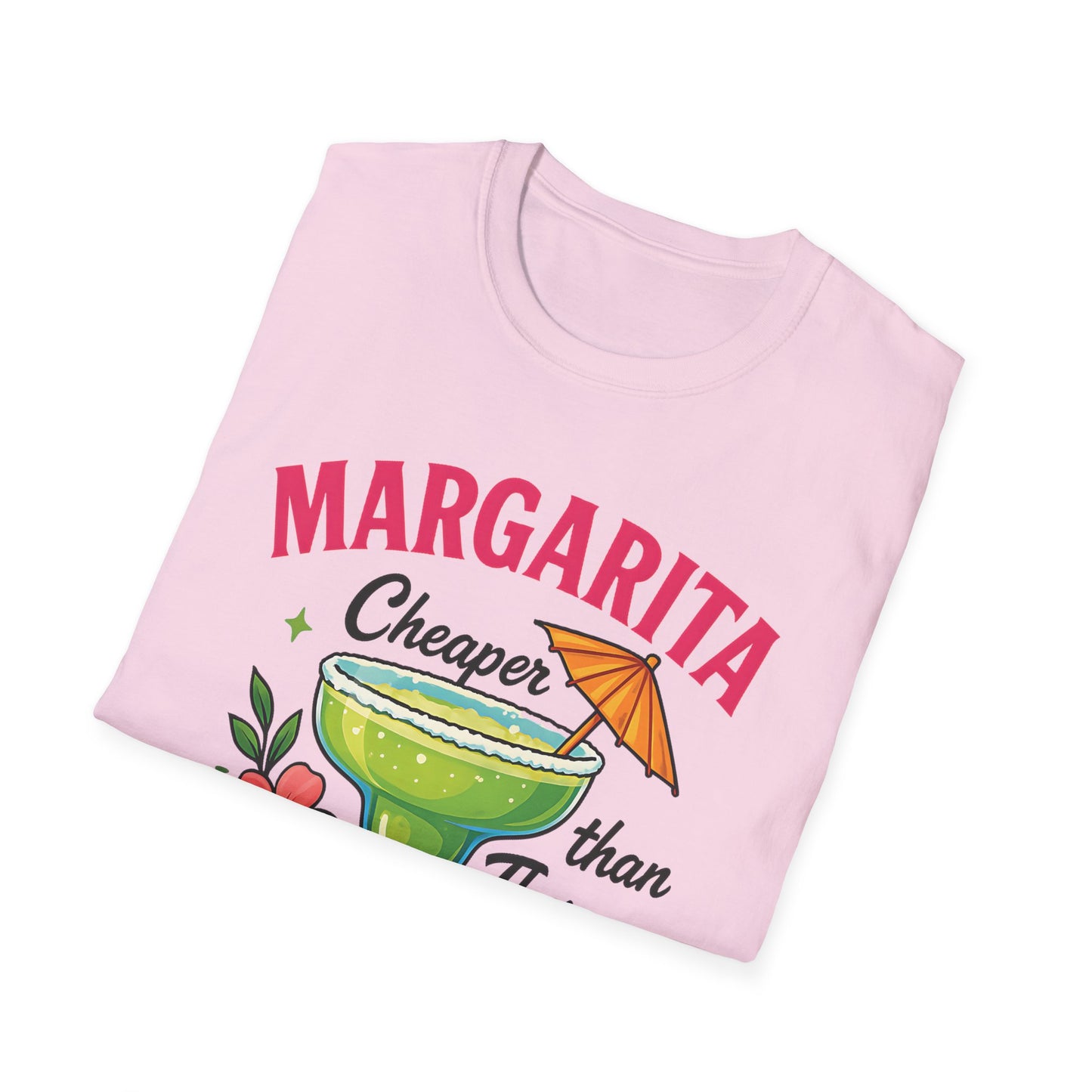 Margarita Lovers T-Shirt, Cheaper than Therapy Tee, Cocktail Humor Shirt, Unisex Softstyle Tee, Perfect Gift for Parties, Summer Vibes - To Be Designs