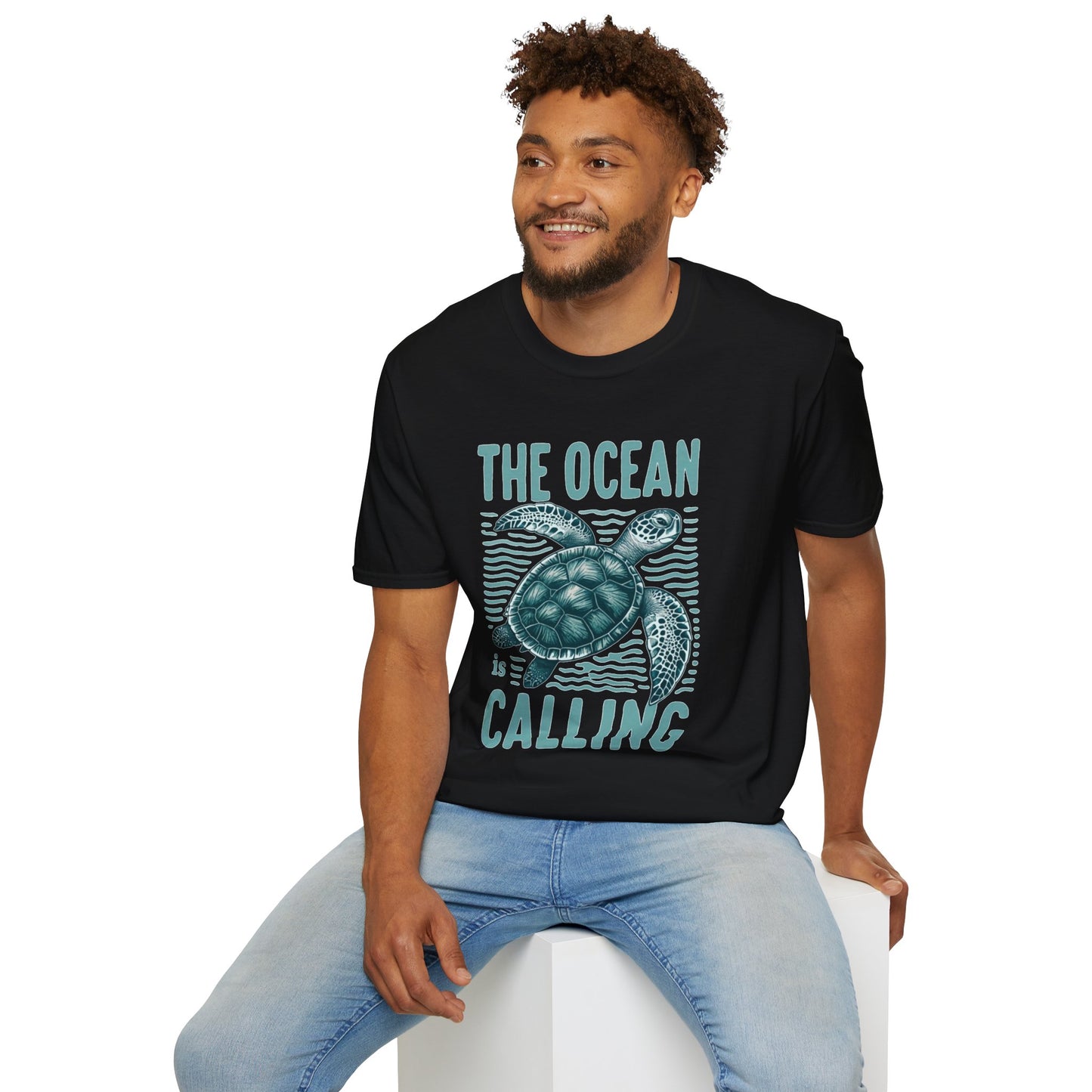 Ocean Calling Unisex Softstyle T-Shirt, Sea Turtle Tee, Beach Lover Shirt, Gift for Ocean Enthusiasts, Summer Clothing - To Be Designs