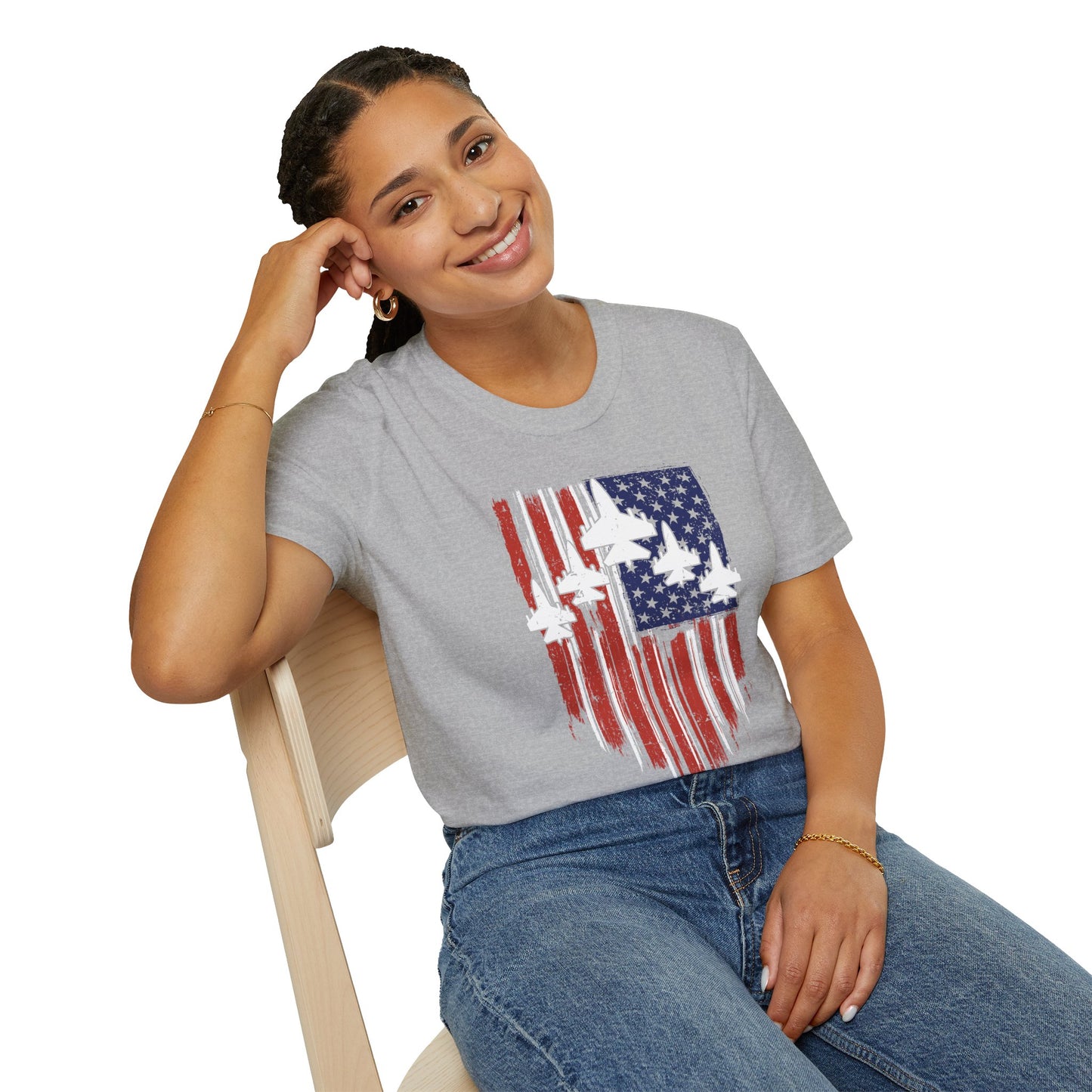 Unisex T-Shirt Jet Flag USA Military Patriotic Shield 4th of July