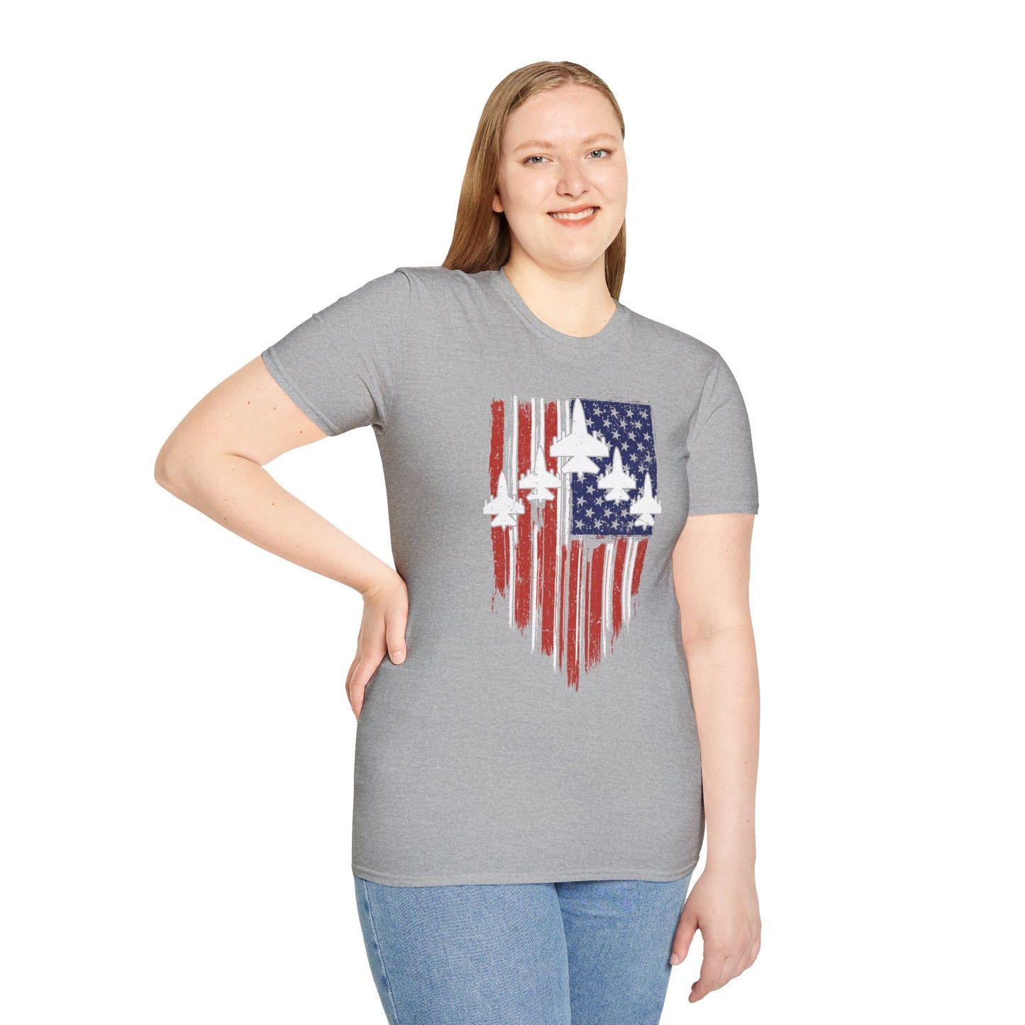Unisex T-Shirt Jet Flag USA Military Patriotic Shield 4th of July