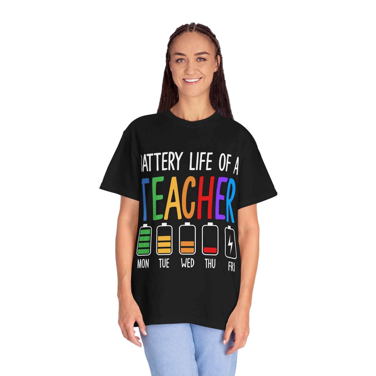 Battery Life of a Teacher T-Shirt - Battery Life of a Teacher - Gift for Educators, Teacher Appreciation, Back to School, Fun Classroom Shirt
