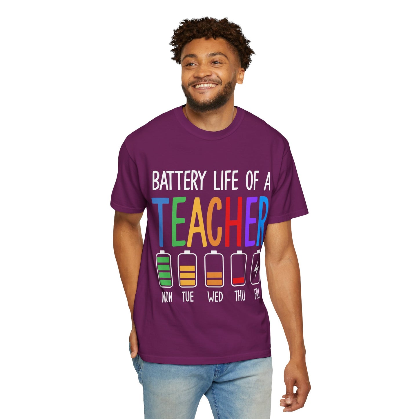 Battery Life of a Teacher T-Shirt - Battery Life of a Teacher - Gift for Educators, Teacher Appreciation, Back to School, Fun Classroom Shirt