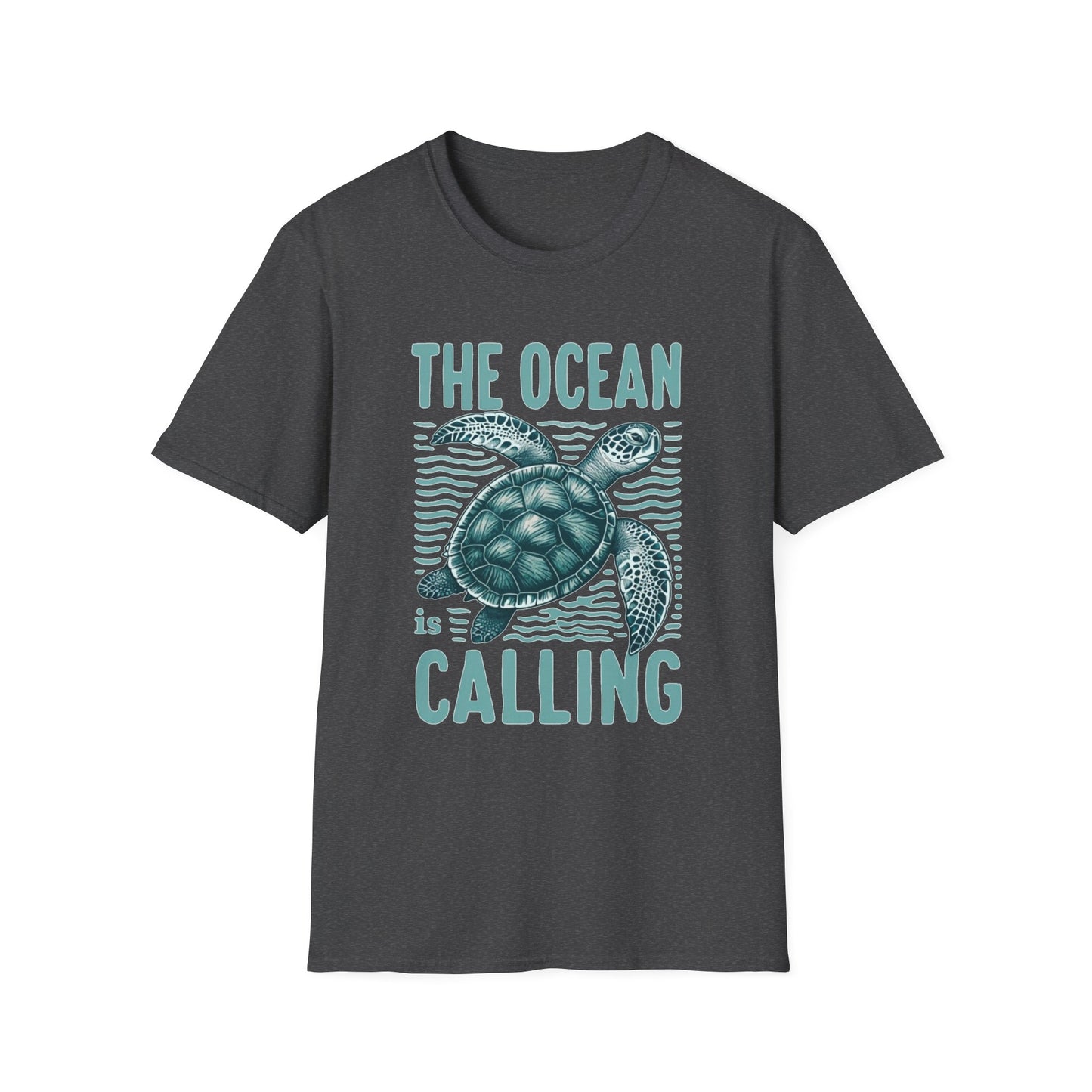 Ocean Calling Unisex Softstyle T-Shirt, Sea Turtle Tee, Beach Lover Shirt, Gift for Ocean Enthusiasts, Summer Clothing - To Be Designs