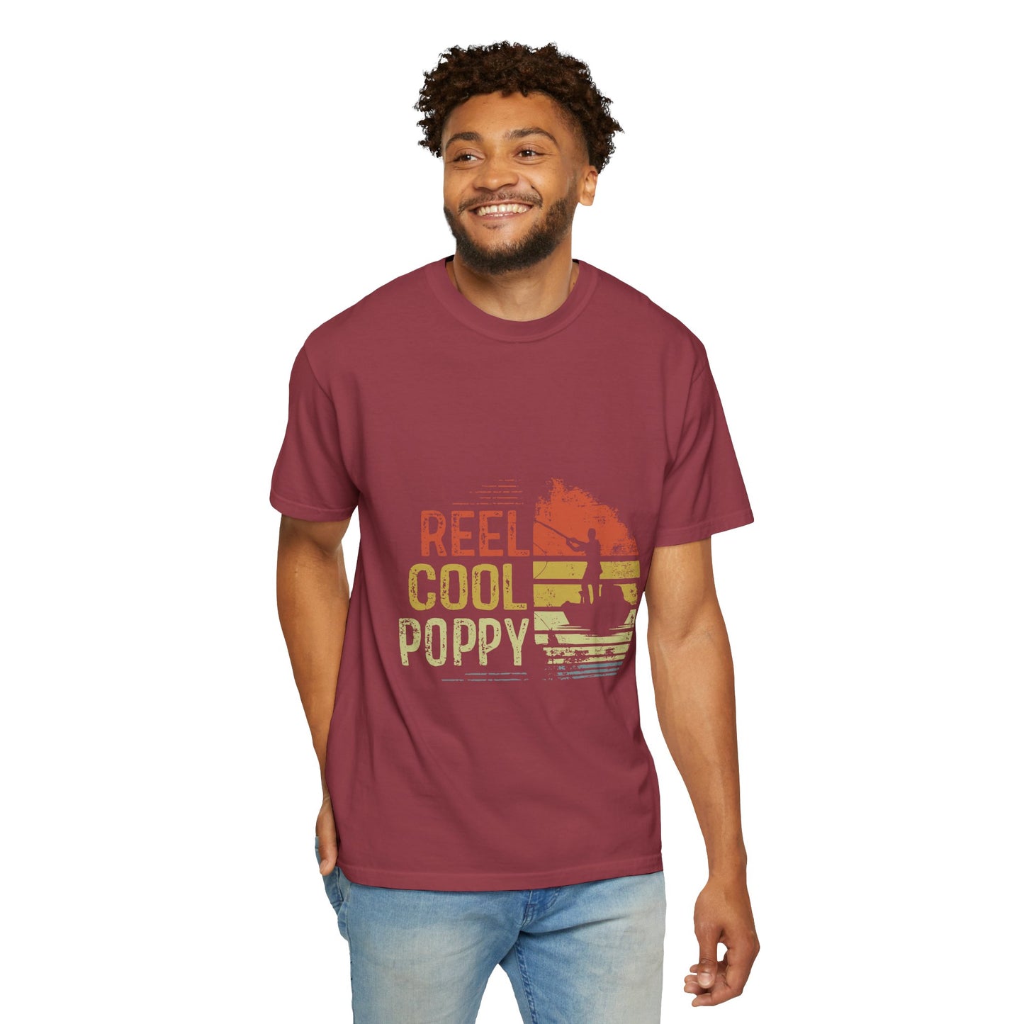 Reel Cool Poppy T-Shirt, Summer Vibe Shirt, Unisex Garment-Dyed Tee, Beachwear, Gift for Dad, Casual Wear