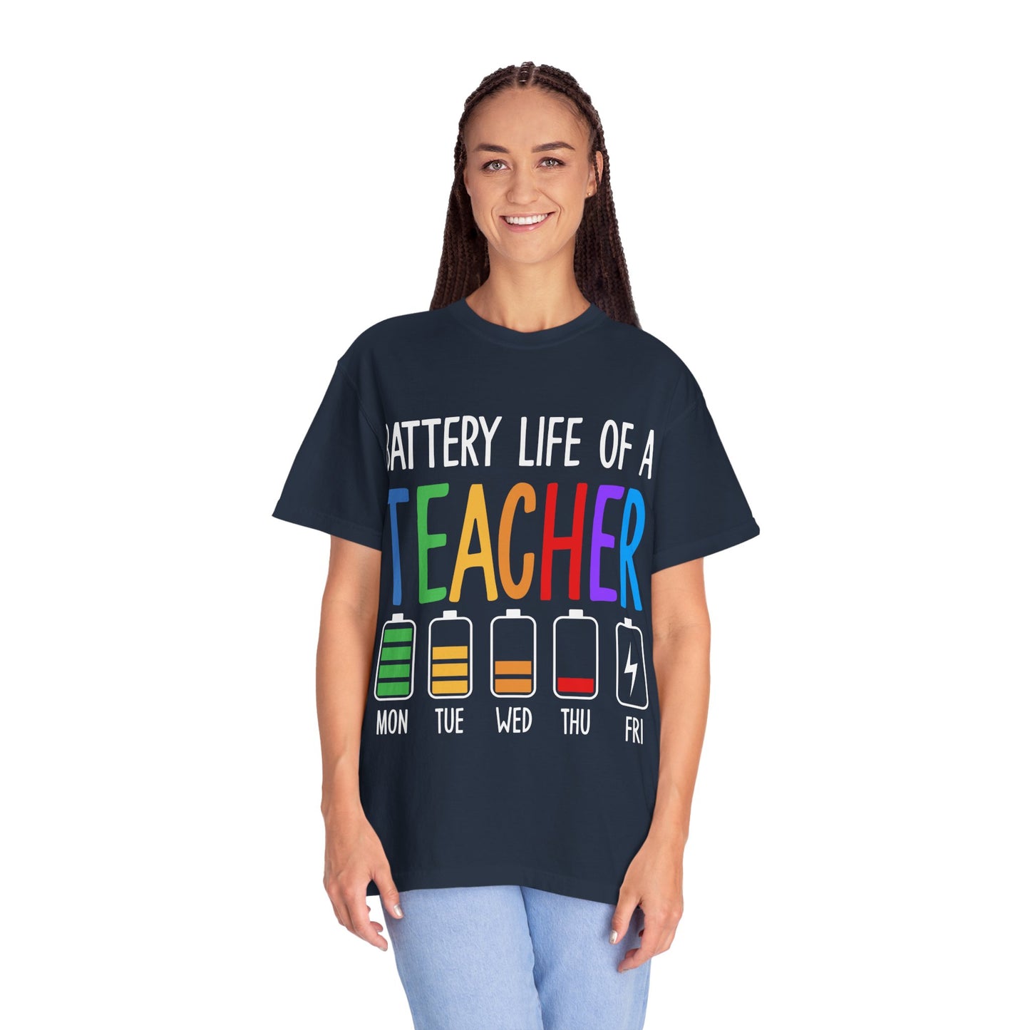 Battery Life of a Teacher T-Shirt - Battery Life of a Teacher - Gift for Educators, Teacher Appreciation, Back to School, Fun Classroom Shirt